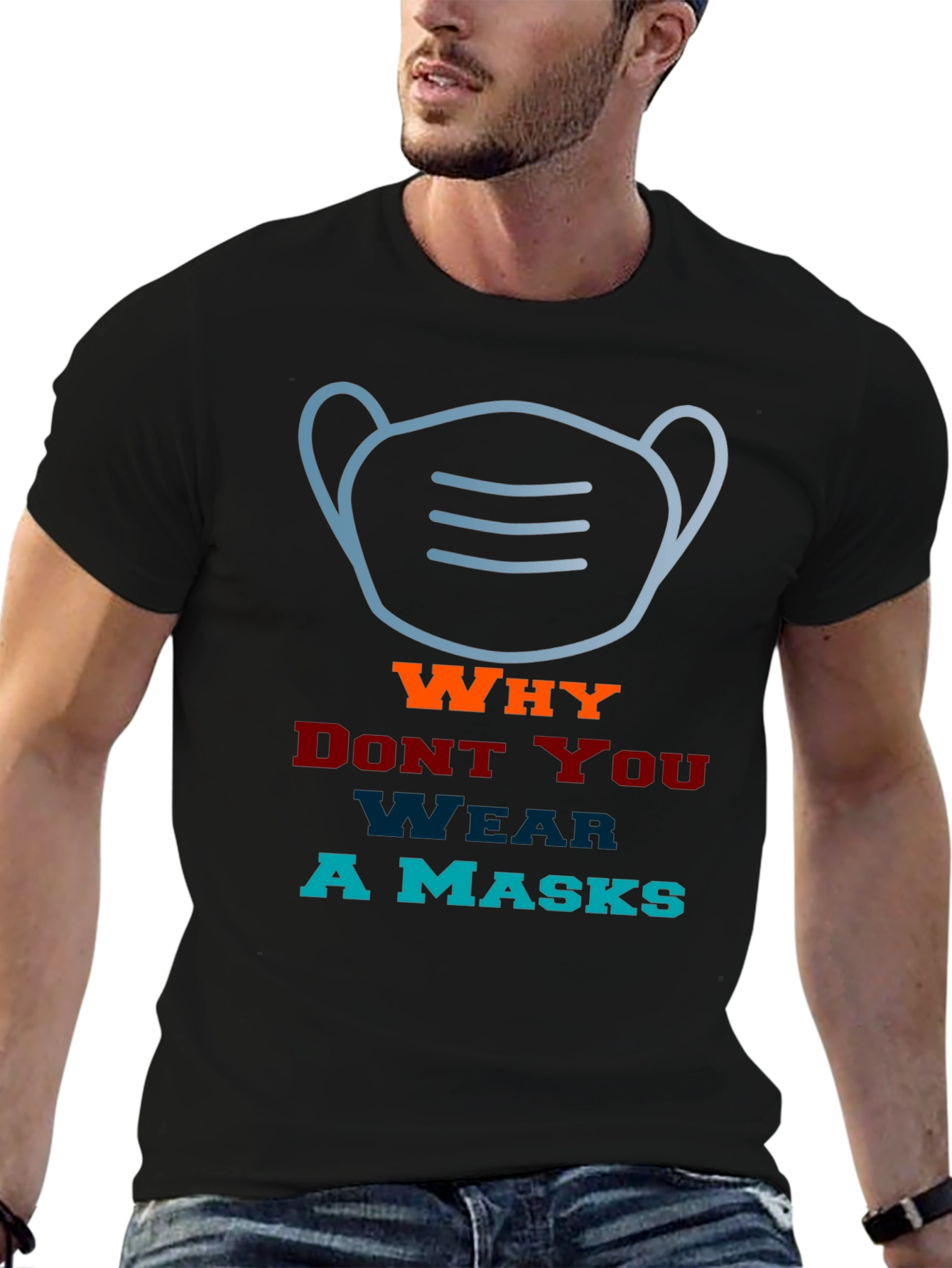 Camiseta con diseño de máscara y texto