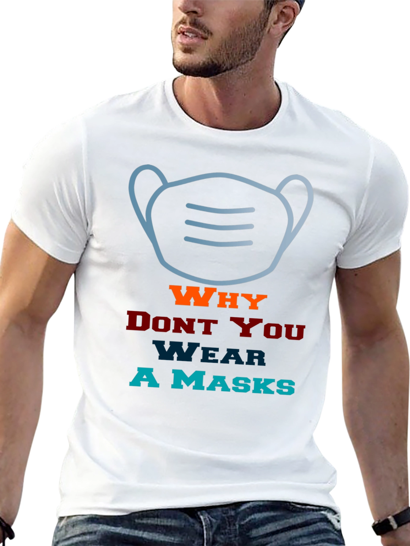 Camiseta con diseño de máscara y texto