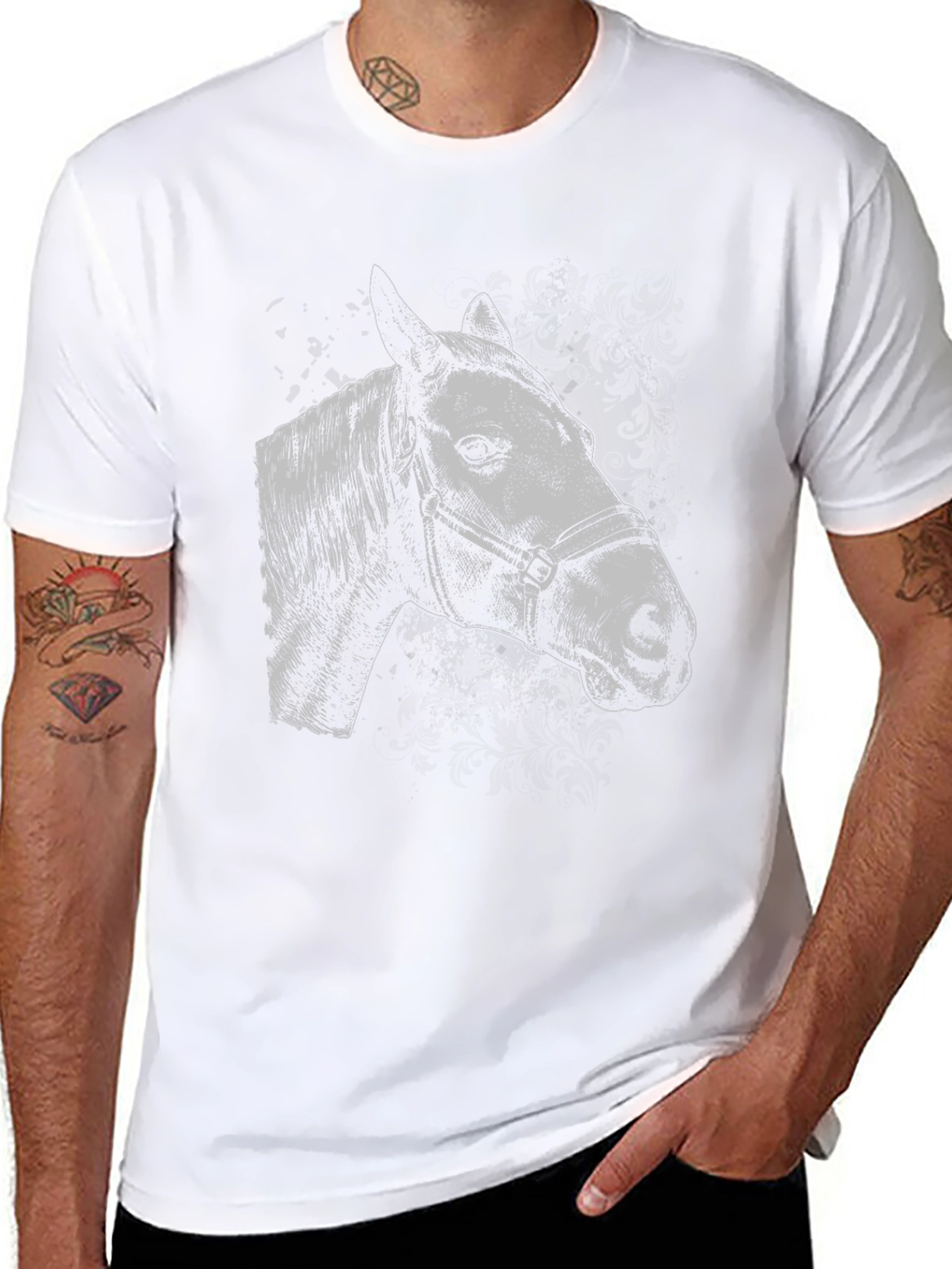 Camiseta Negra con Dibujo de Cabeza de Caballo