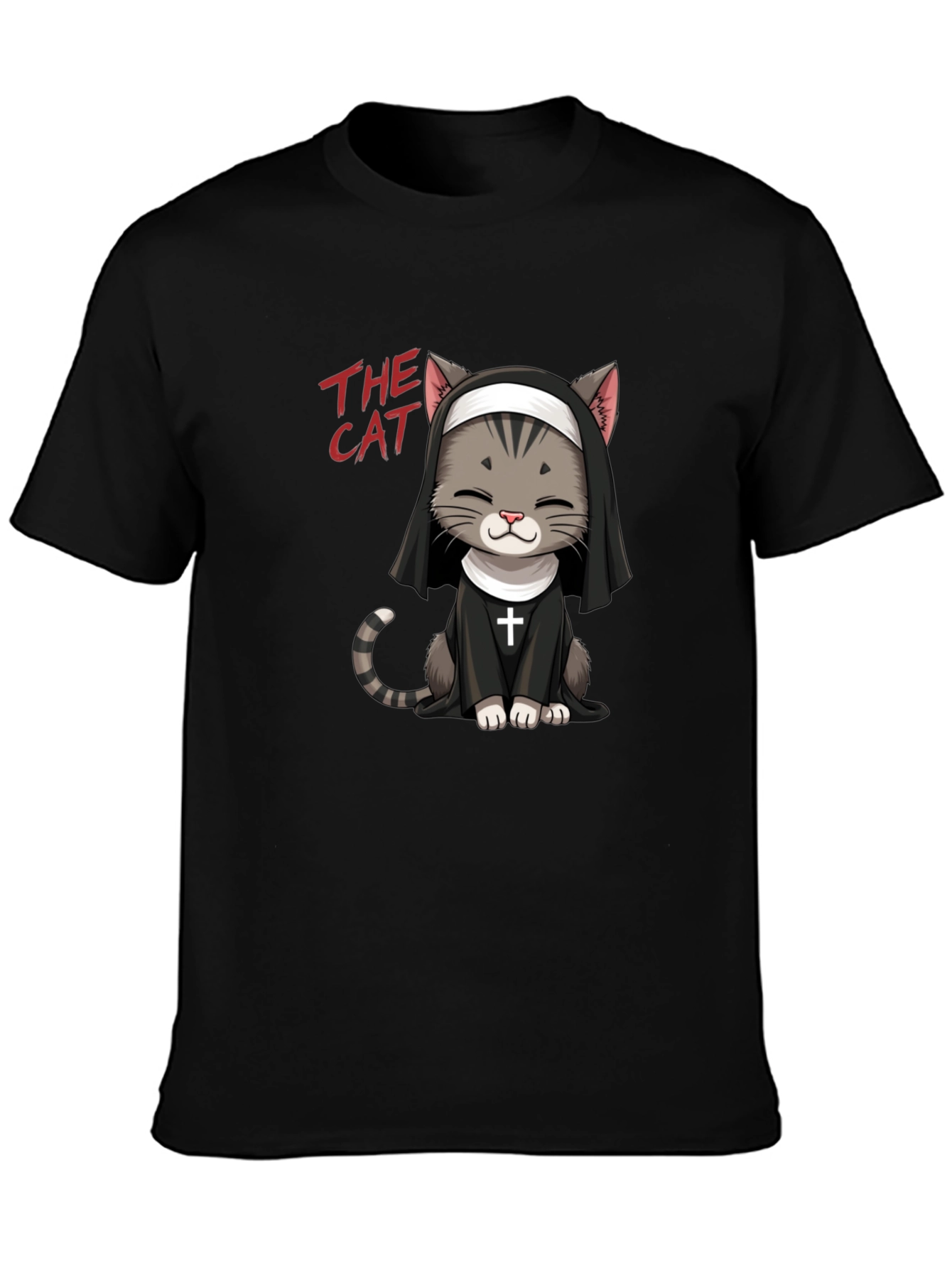 Camiseta Negra The Cat: Gato Monja Divertido