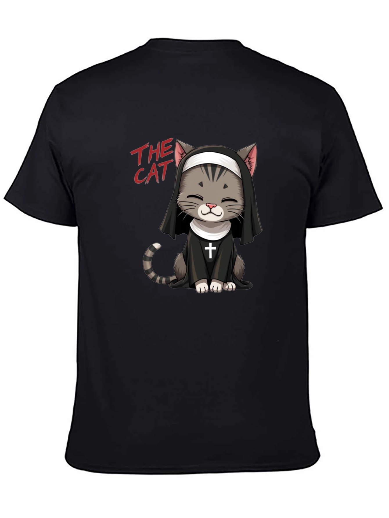 Camiseta Negra The Cat: Gato Monja Divertido