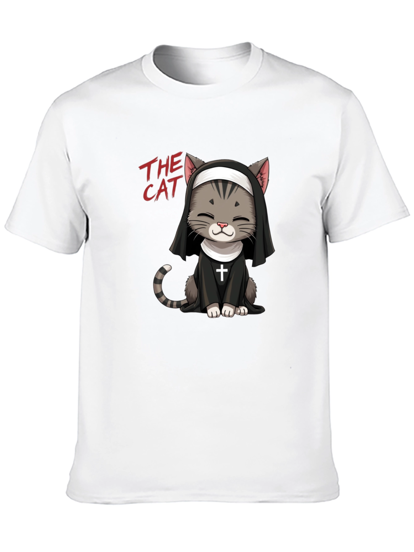 Camiseta Negra The Cat: Gato Monja Divertido