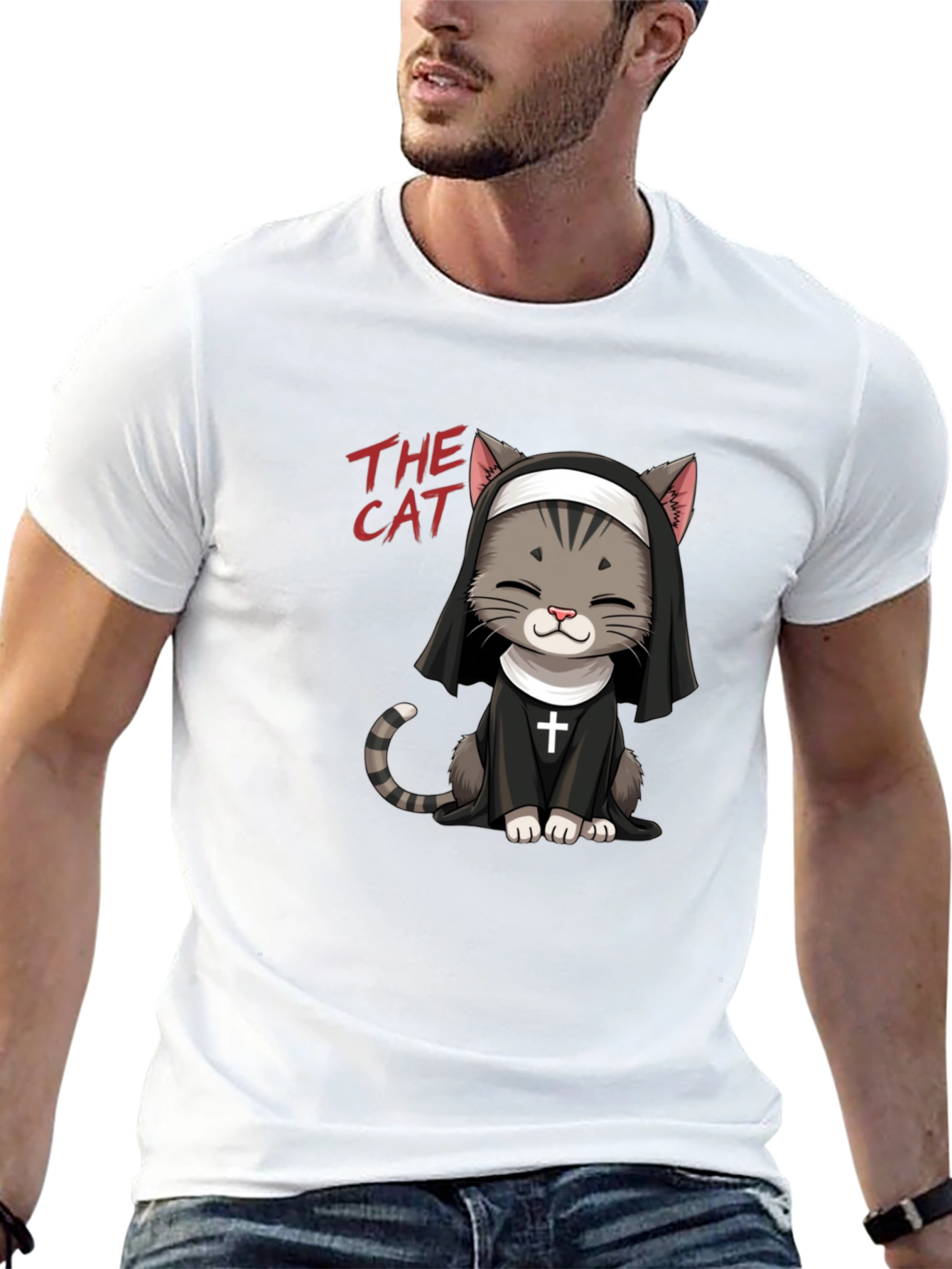 Camiseta Negra The Cat: Gato Monja Divertido