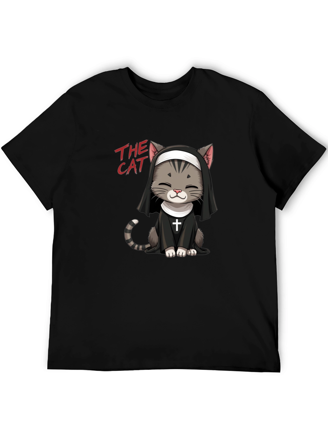 Camiseta Negra The Cat: Gato Monja Divertido