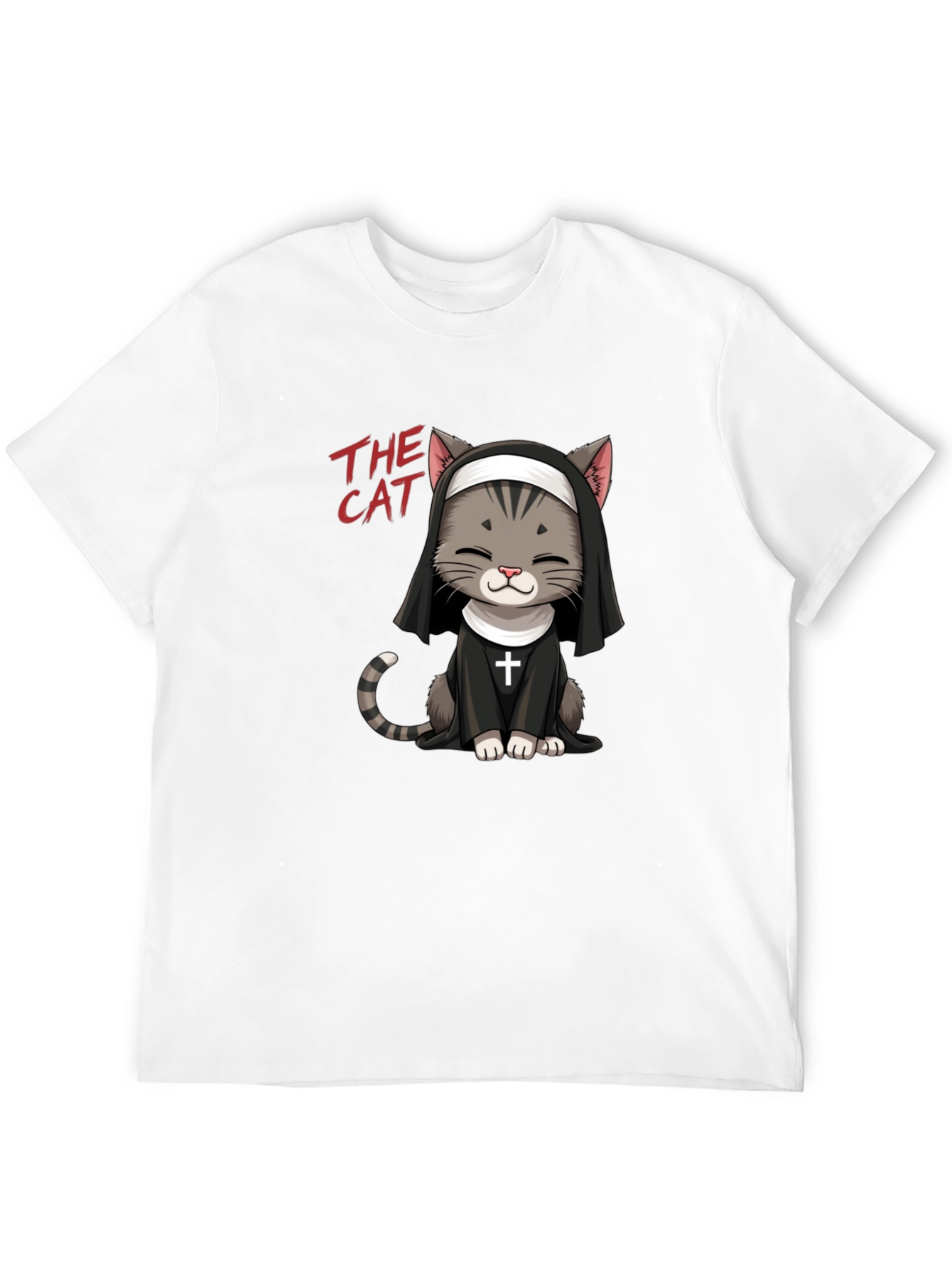 Camiseta Negra The Cat: Gato Monja Divertido
