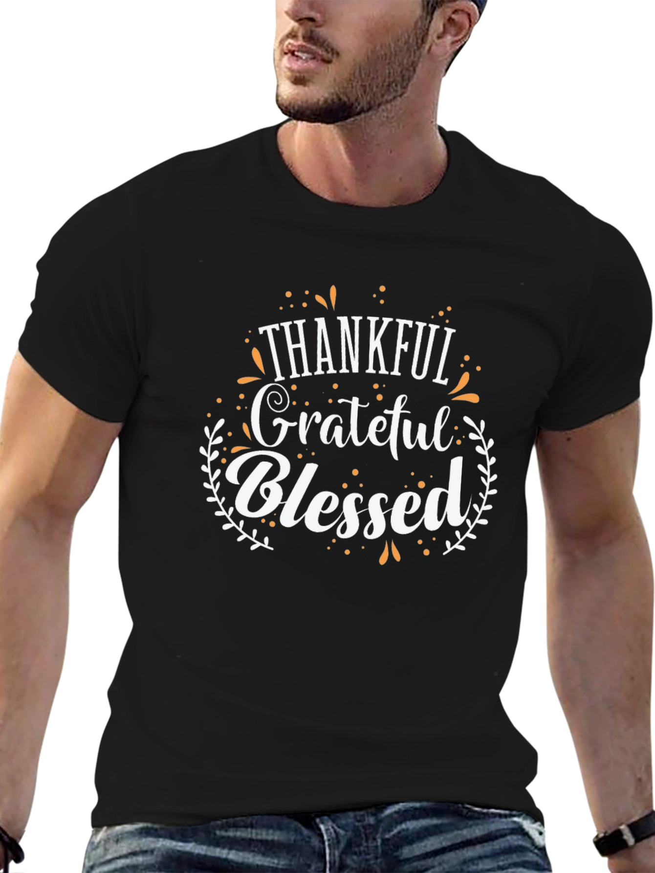 Camiseta Negra: Agradecido Feliz Bendecido