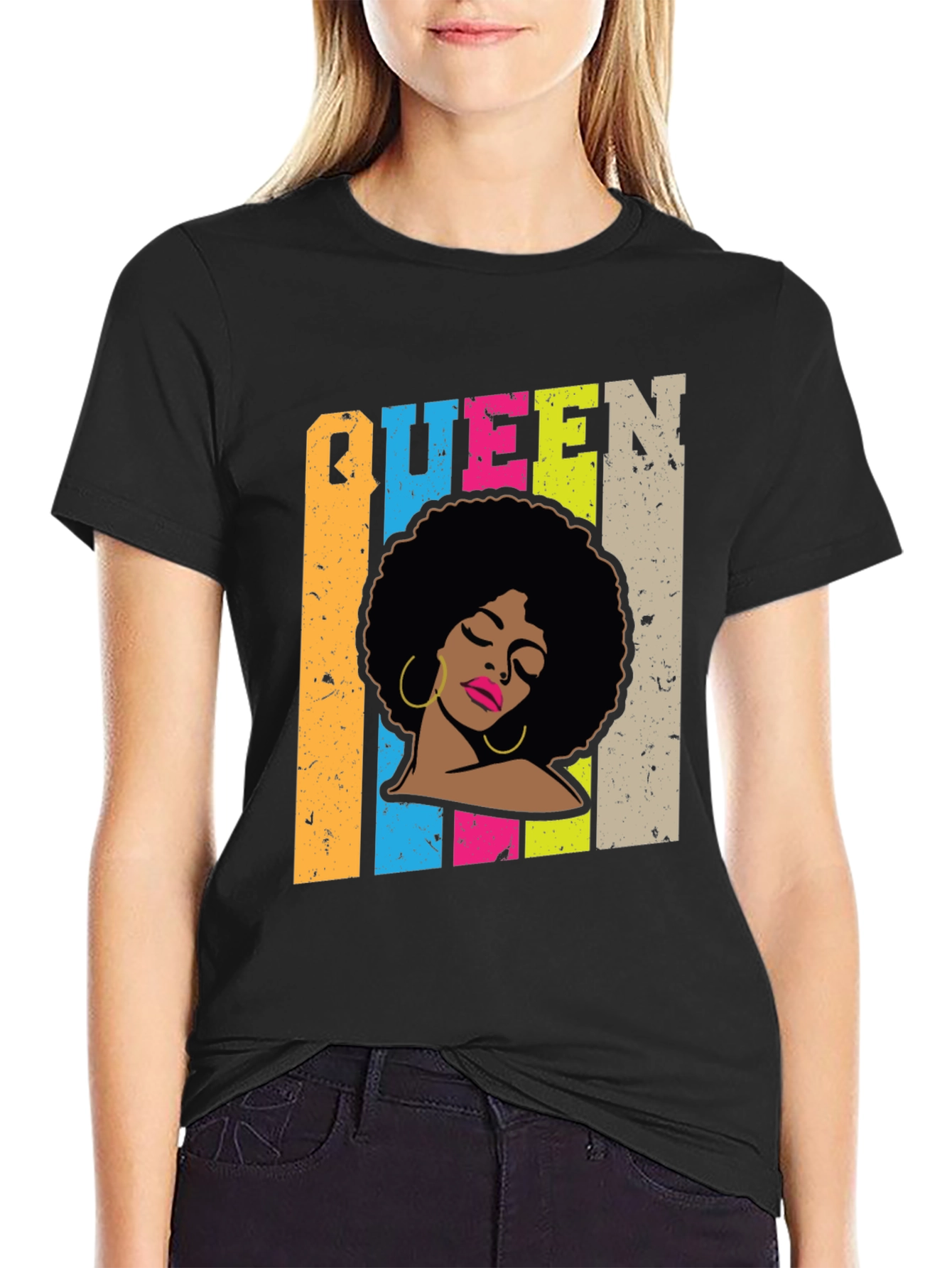 Camiseta Negra Queen Afro Retro