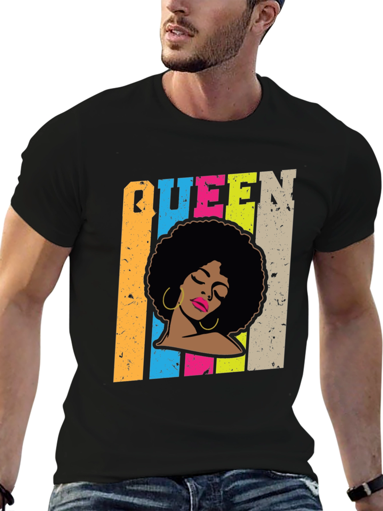 Camiseta Negra Queen Afro Retro