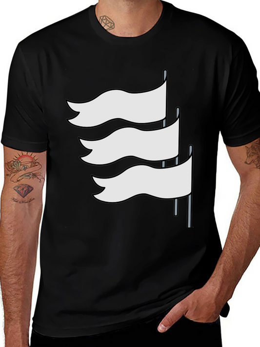 Camiseta Negra con Diseño de Banderas Blancas
