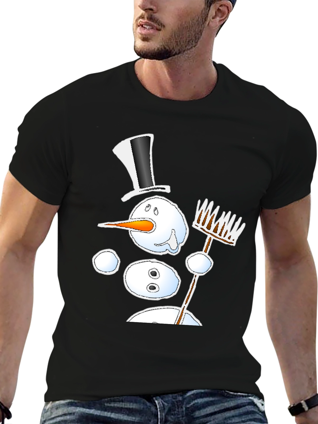 Camiseta Negra Estampado Muñeco de Nieve