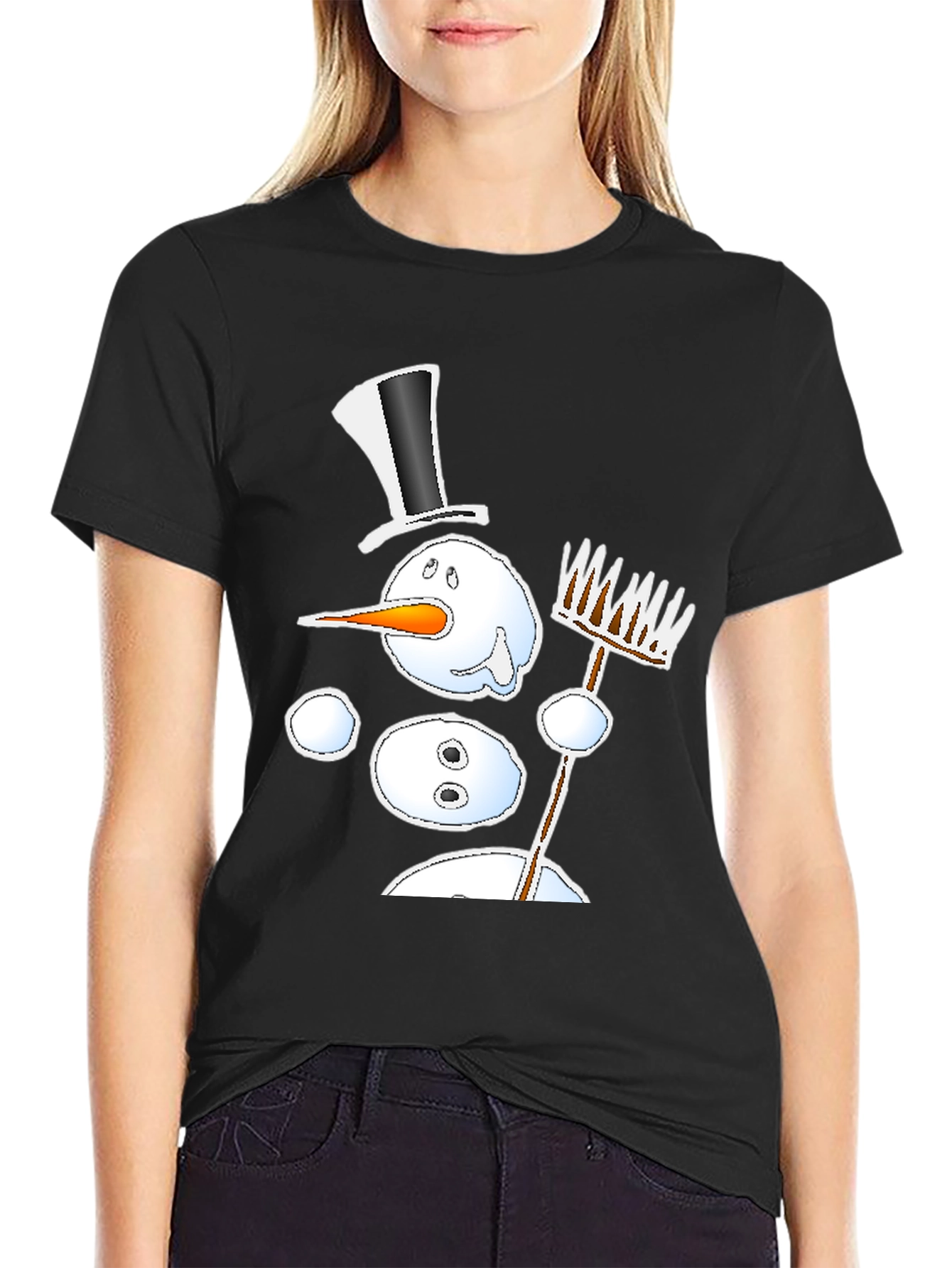 Camiseta Negra Estampado Muñeco de Nieve