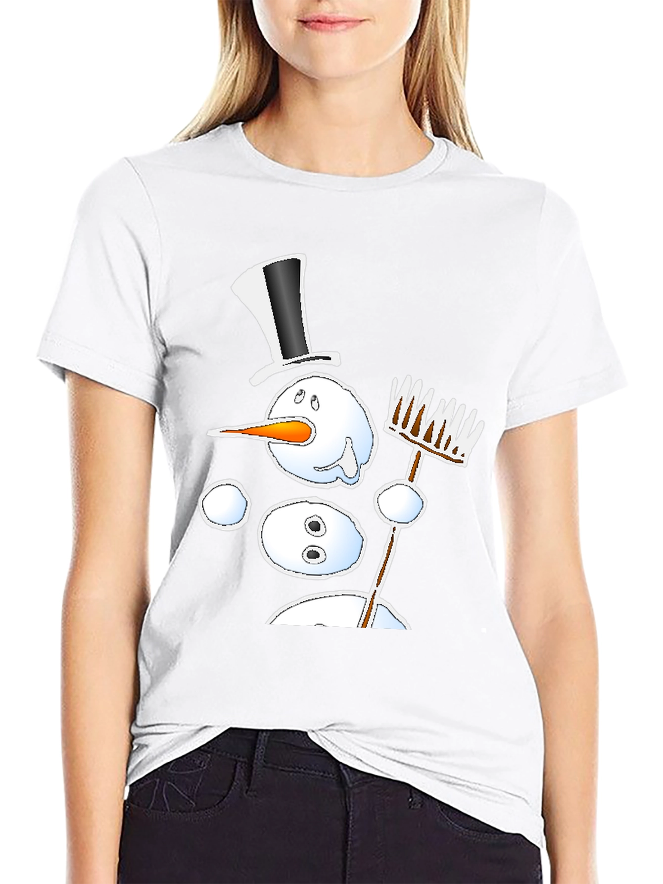Camiseta Negra Estampado Muñeco de Nieve