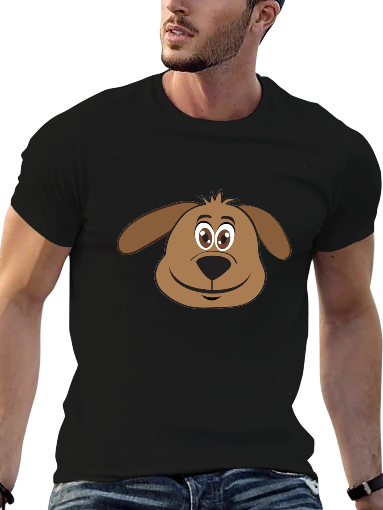 Camiseta Negra con Diseño de Cara de Perro Animado