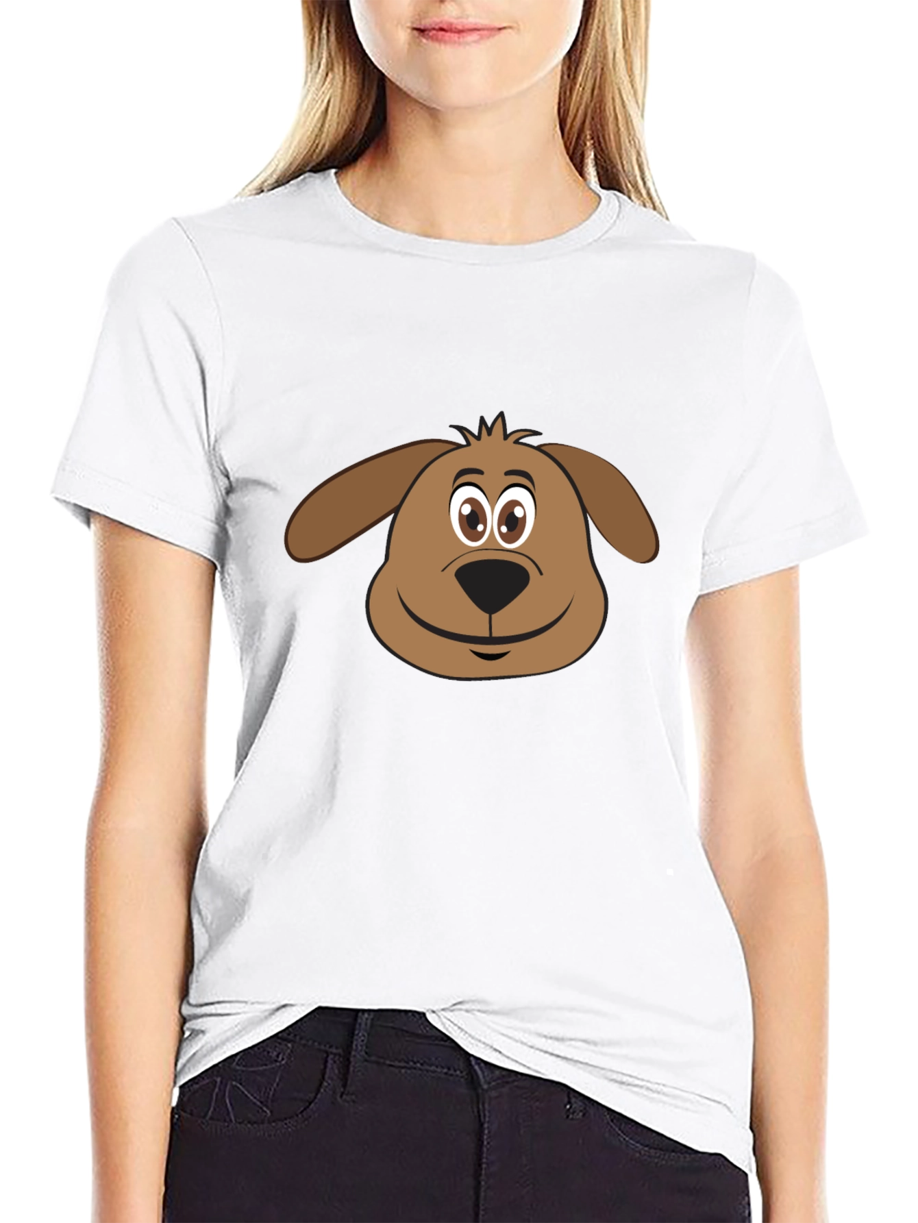 Camiseta Negra con Diseño de Cara de Perro Animado