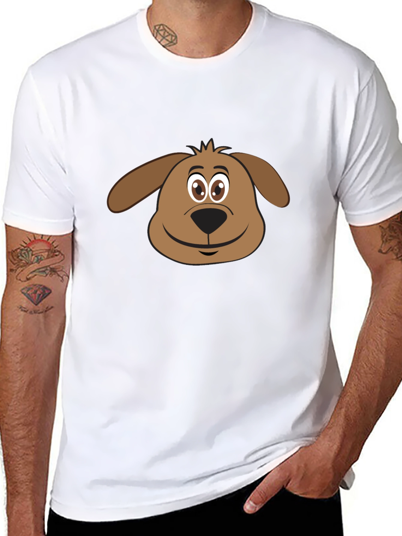 Camiseta Negra con Diseño de Cara de Perro Animado