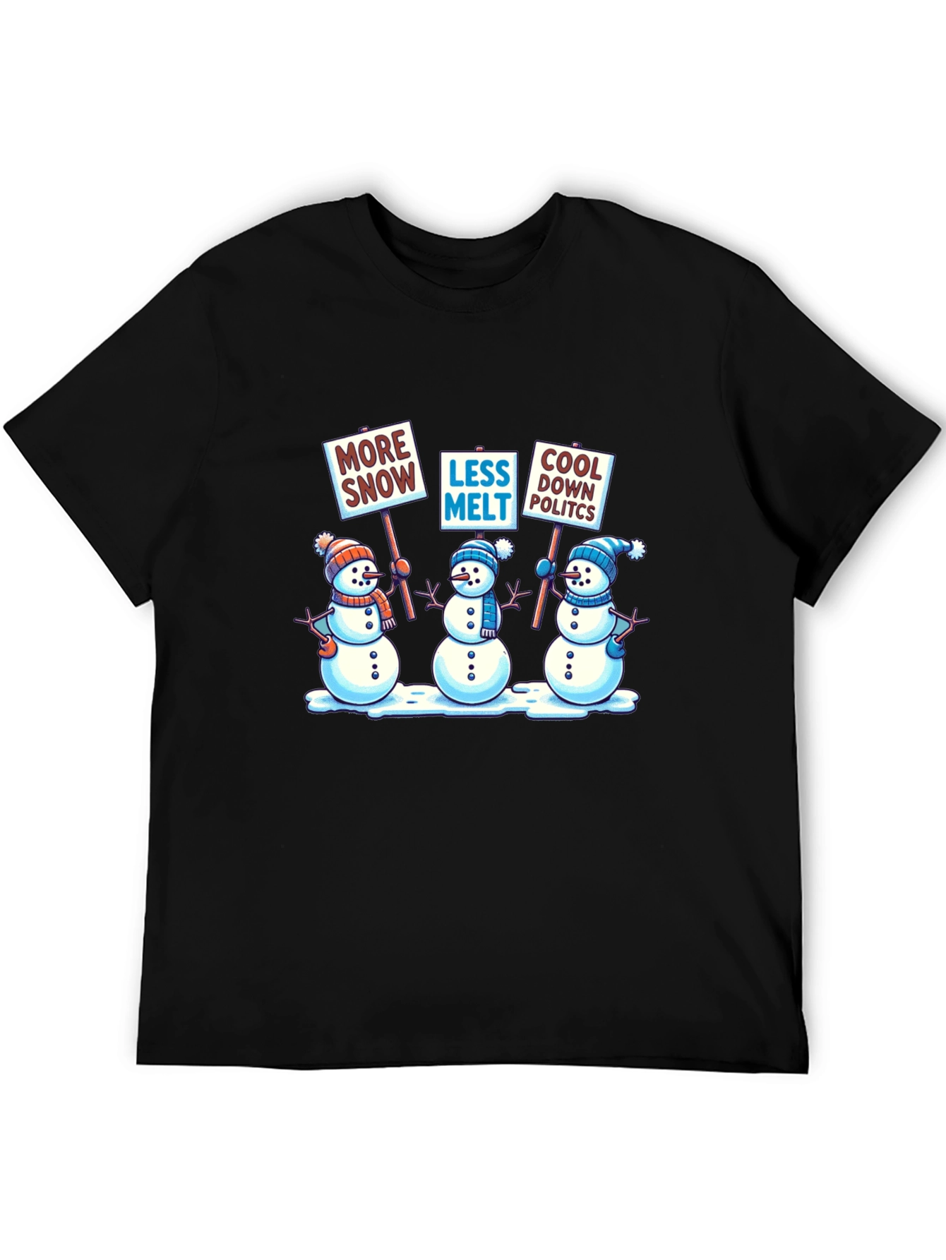 Camiseta Negra con Diseño de Muñecos de Nieve Activistas