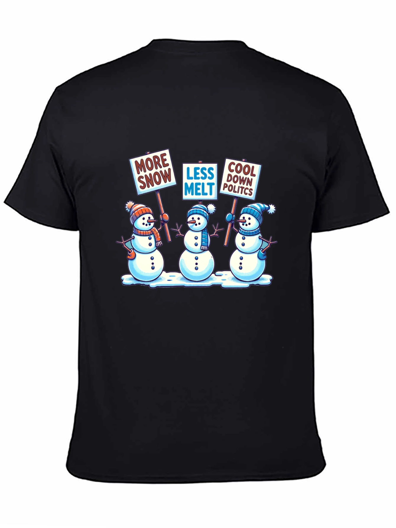 Camiseta Negra con Diseño de Muñecos de Nieve Activistas