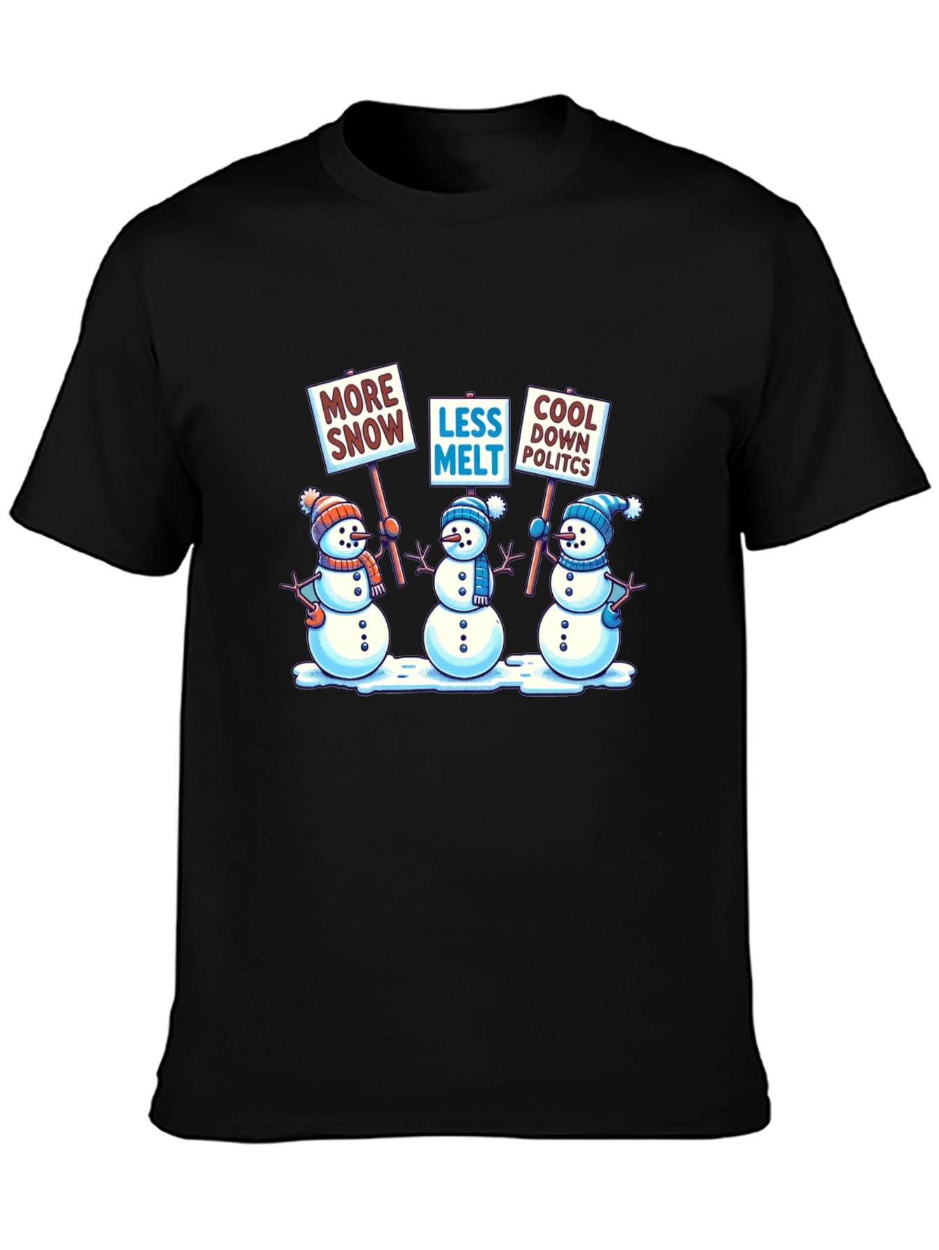 Camiseta Negra con Diseño de Muñecos de Nieve Activistas