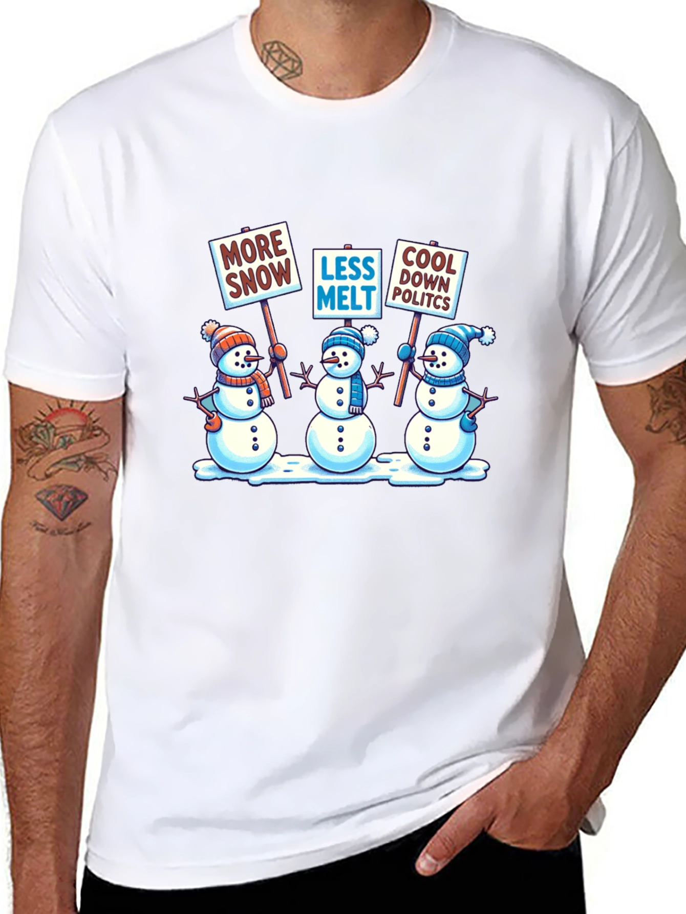 Camiseta Negra con Diseño de Muñecos de Nieve Activistas