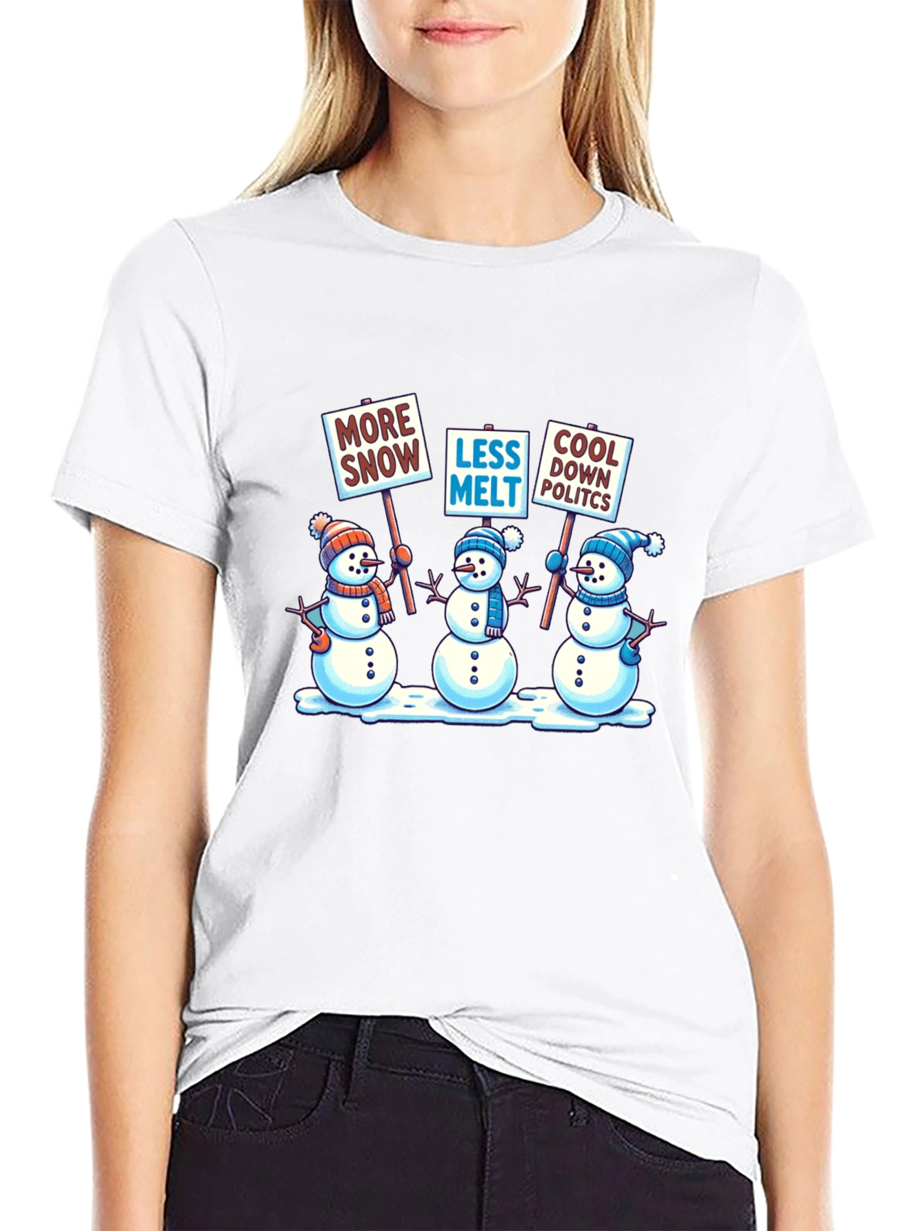 Camiseta Negra con Diseño de Muñecos de Nieve Activistas