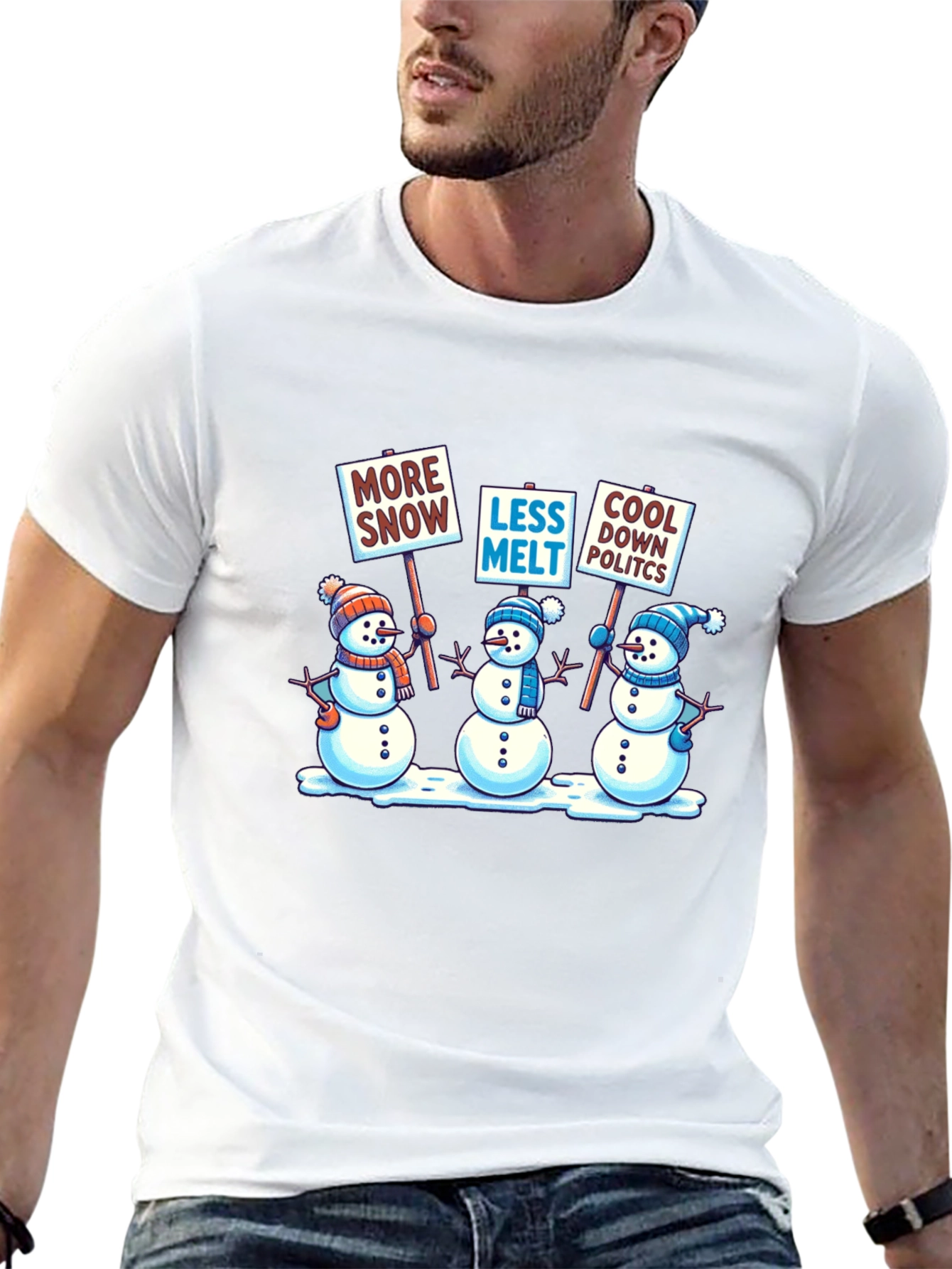 Camiseta Negra con Diseño de Muñecos de Nieve Activistas