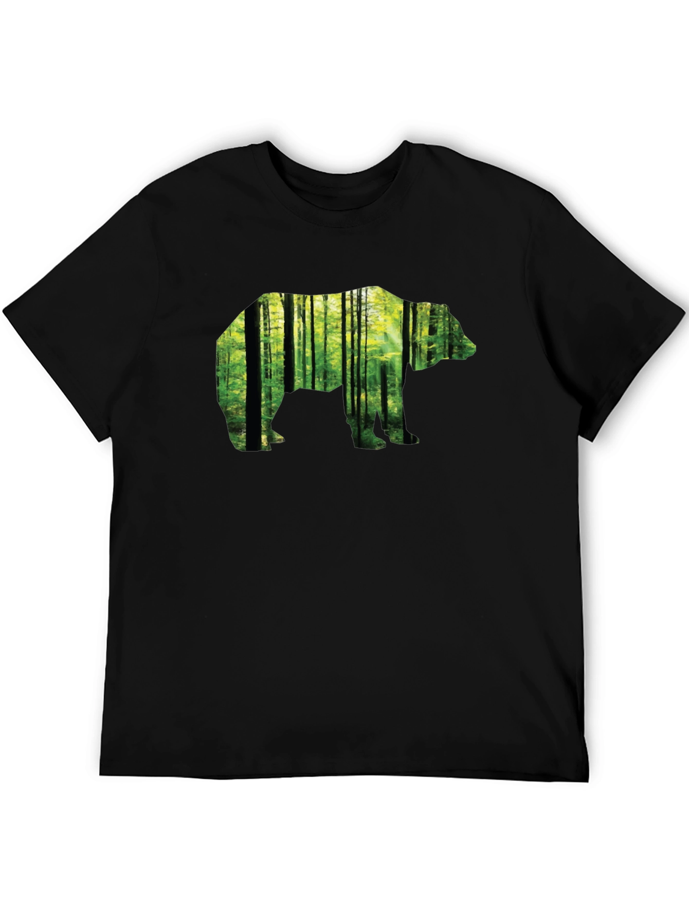 Camiseta Negra con Diseño de Oso y Bosque