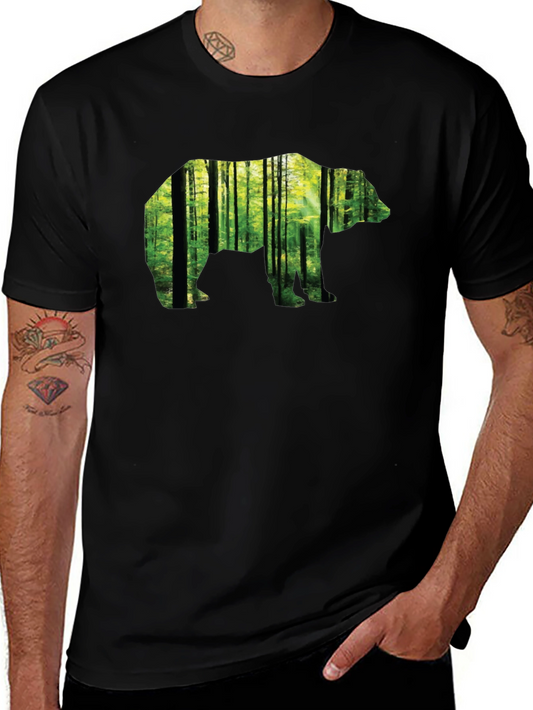 Camiseta Negra con Diseño de Oso y Bosque