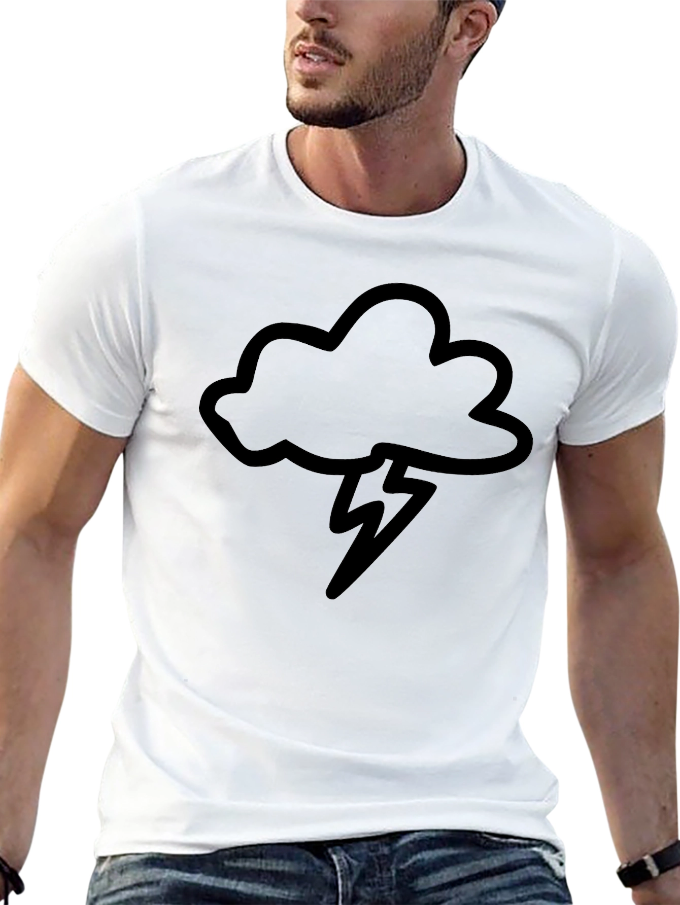 Camiseta Negra con Diseño de Nube y Rayo