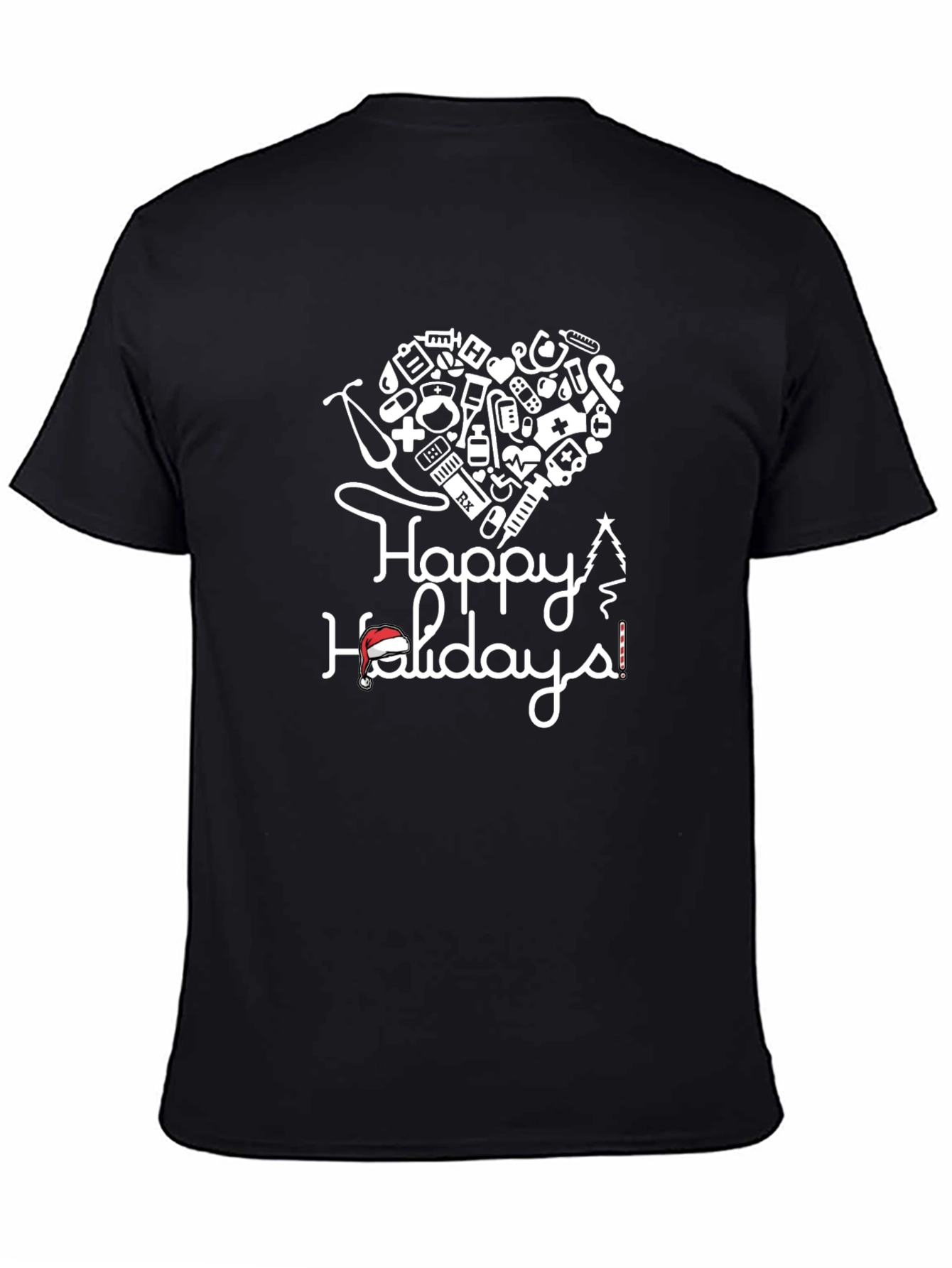 Camiseta Negra con Diseño de Felices Fiestas Médicas