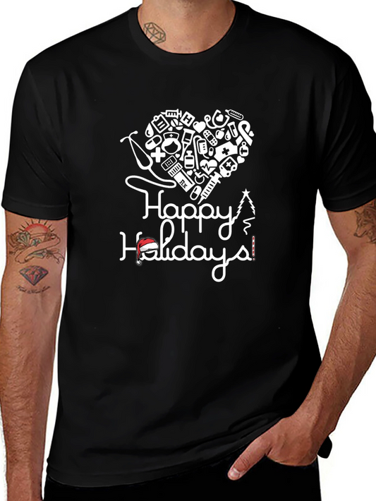Camiseta Negra con Diseño de Felices Fiestas Médicas
