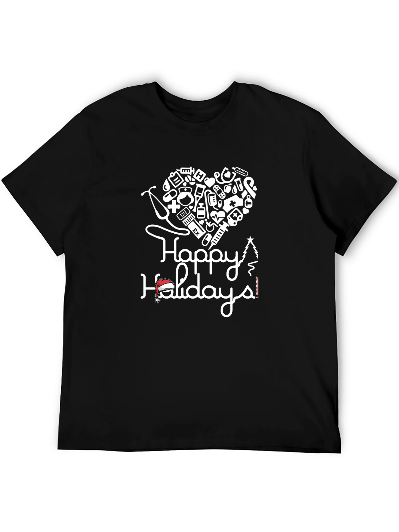 Camiseta Negra con Diseño de Felices Fiestas Médicas