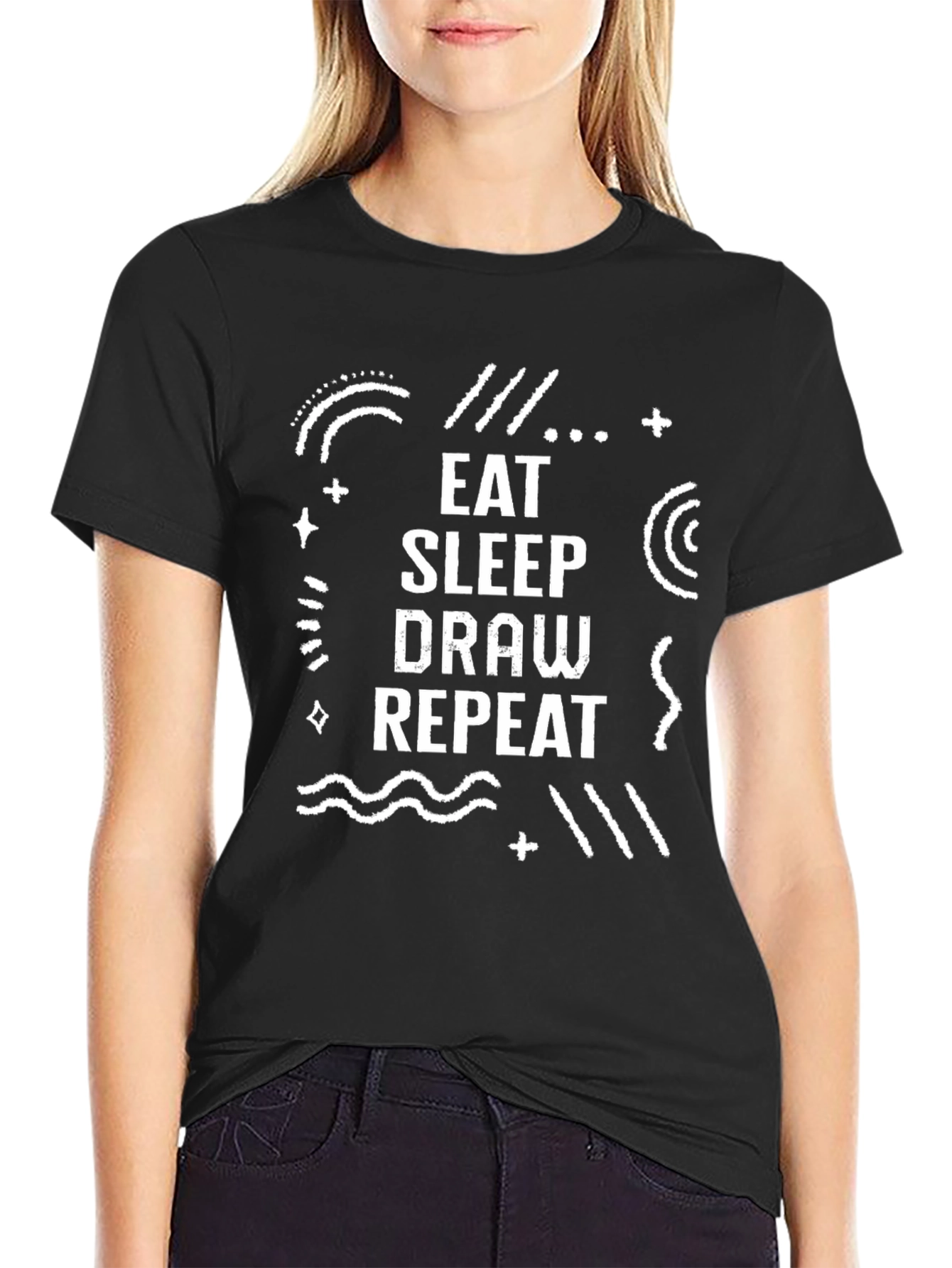 Camiseta Negra Eat Sleep Draw Repeat