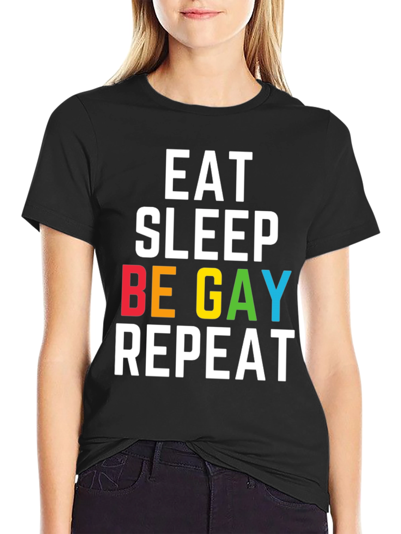 Camiseta Negra Eat Sleep Be Gay Repeat