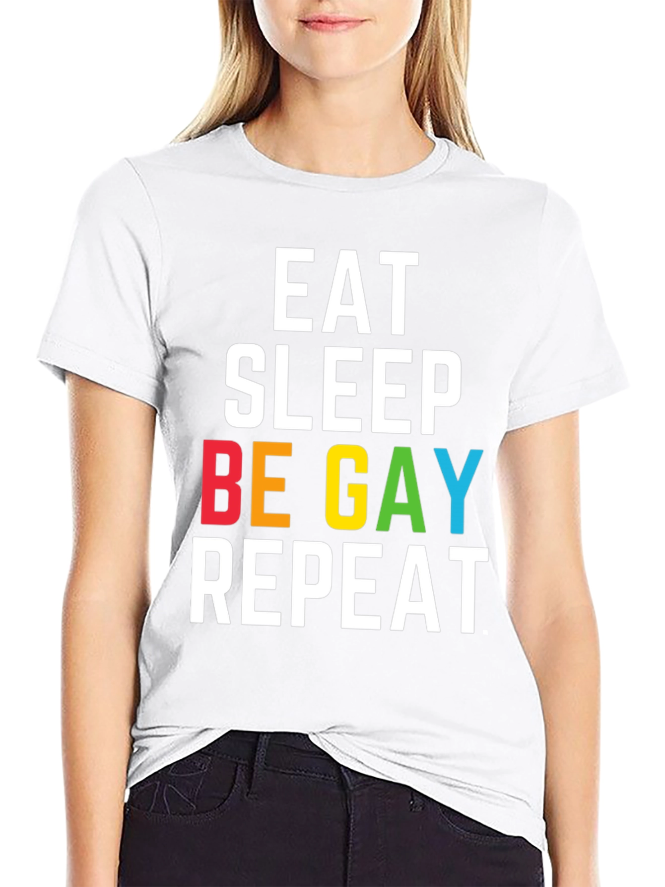 Camiseta Negra Eat Sleep Be Gay Repeat