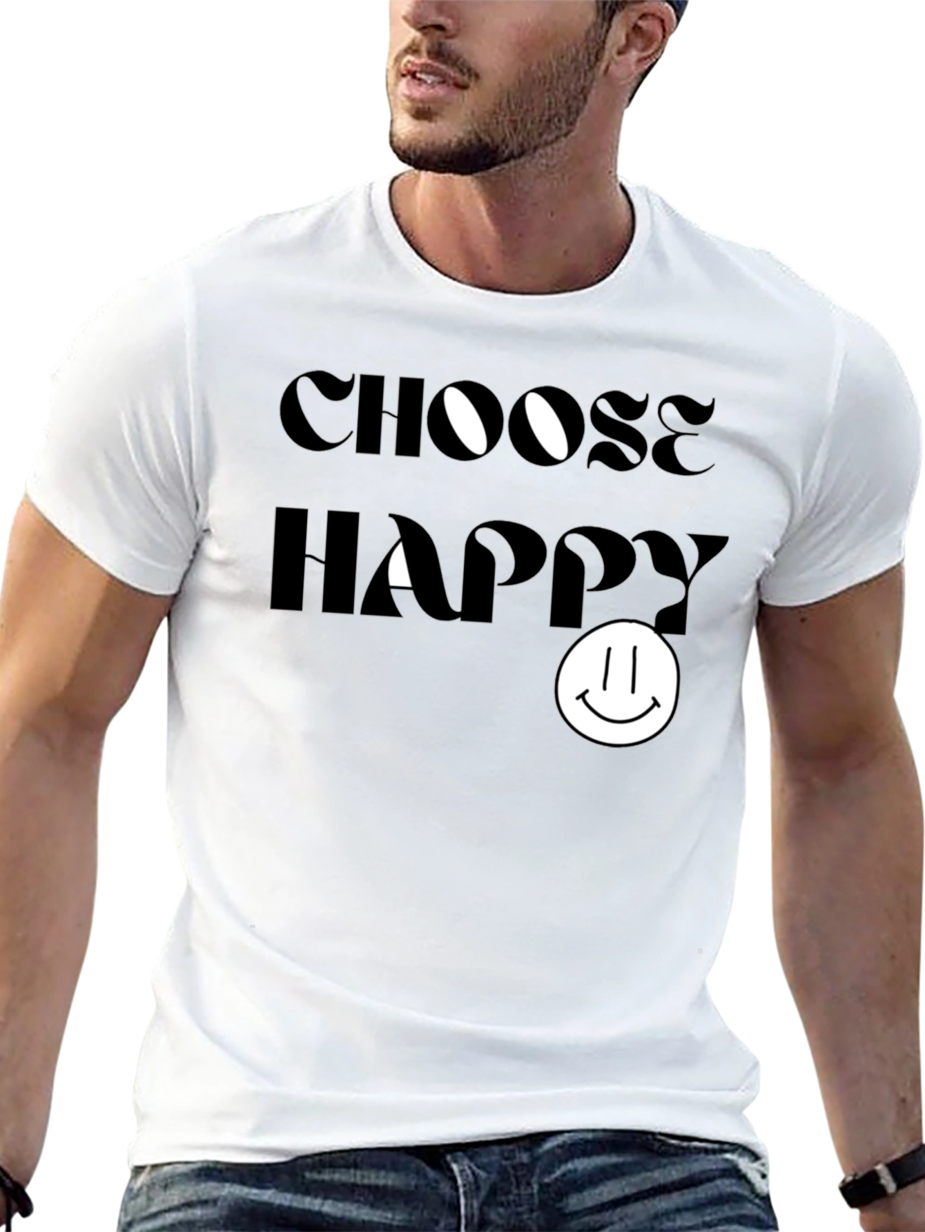 Camiseta Negra: Elige Ser Feliz - Diseño Sonriente