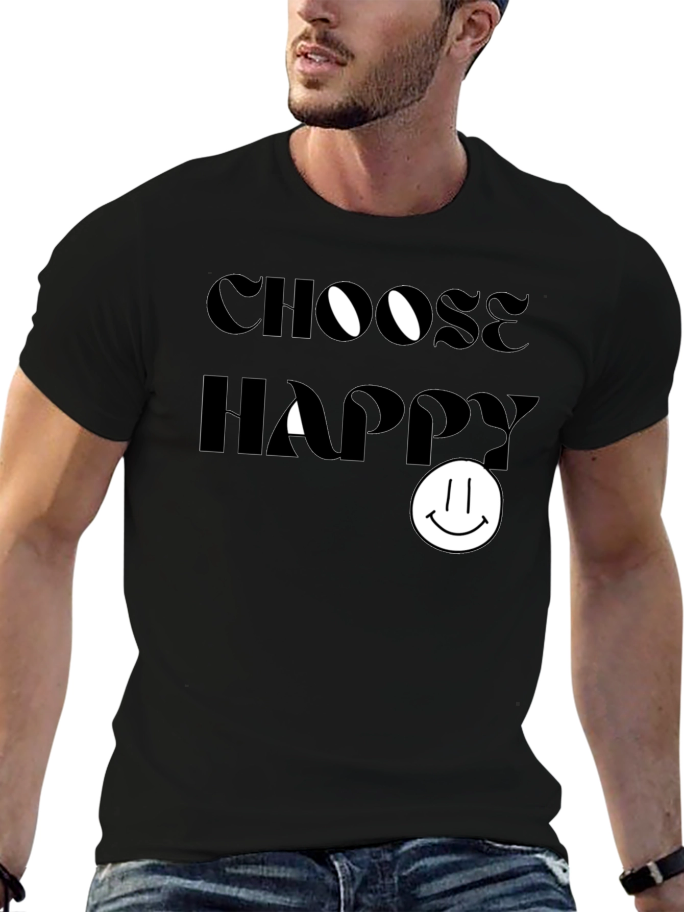 Camiseta Negra: Elige Ser Feliz - Diseño Sonriente