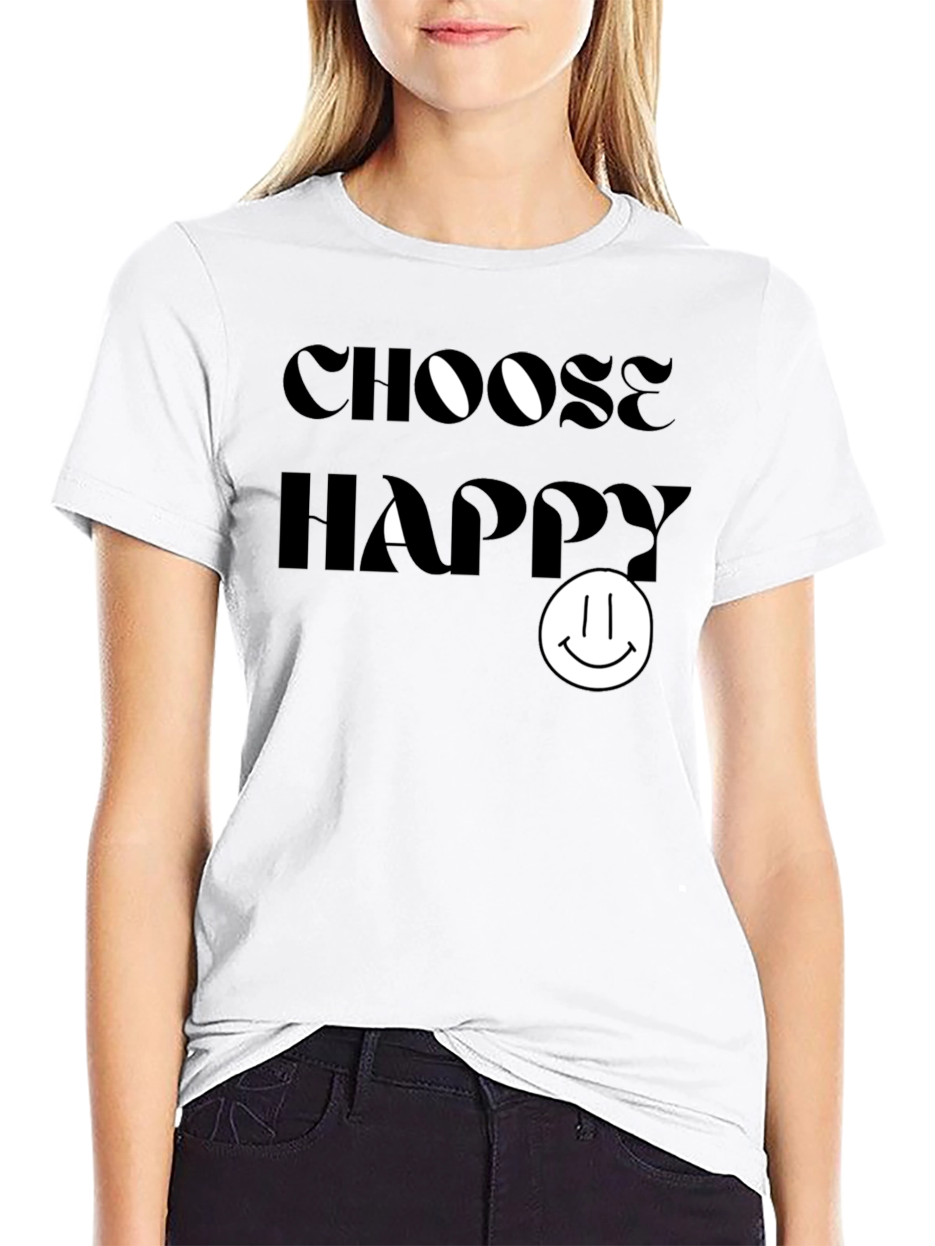 Camiseta Negra: Elige Ser Feliz - Diseño Sonriente