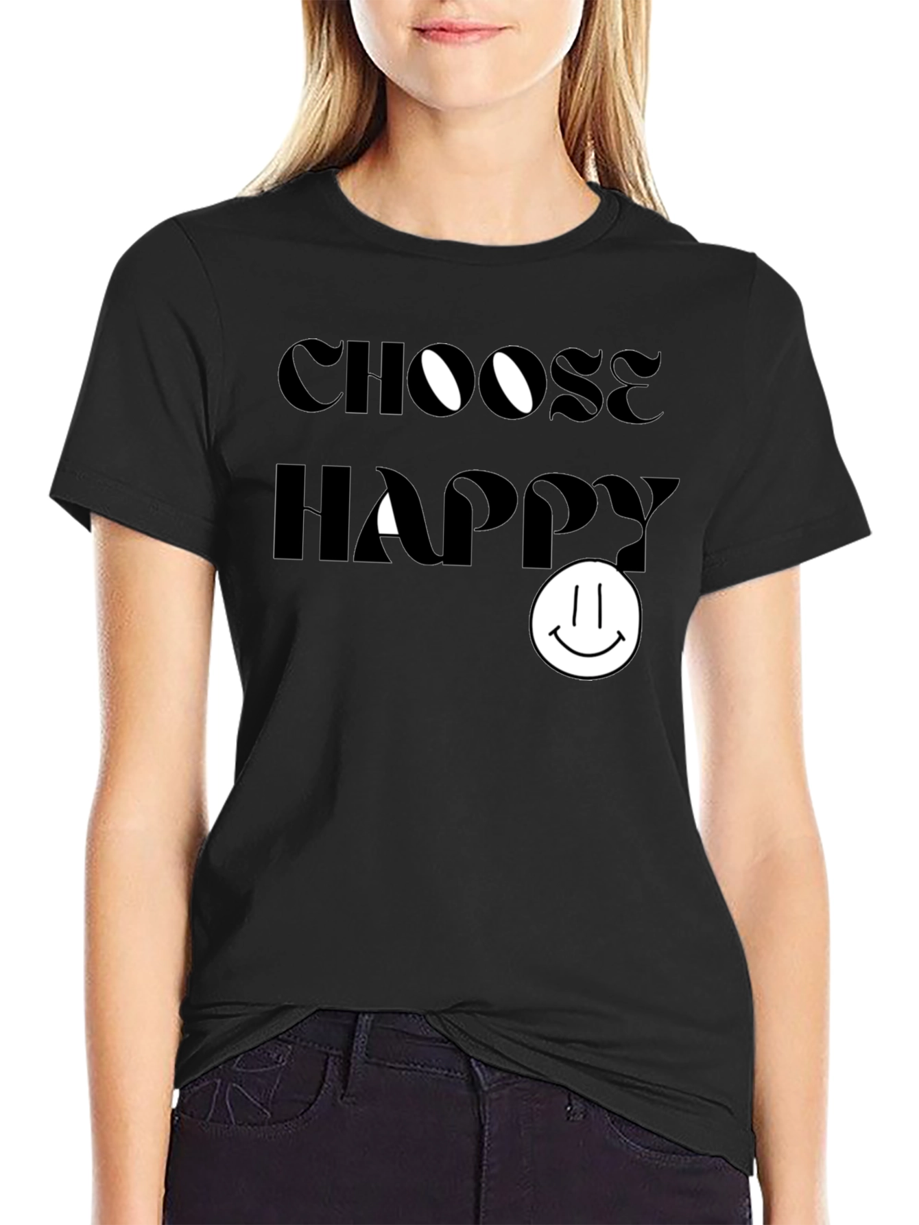 Camiseta Negra: Elige Ser Feliz - Diseño Sonriente