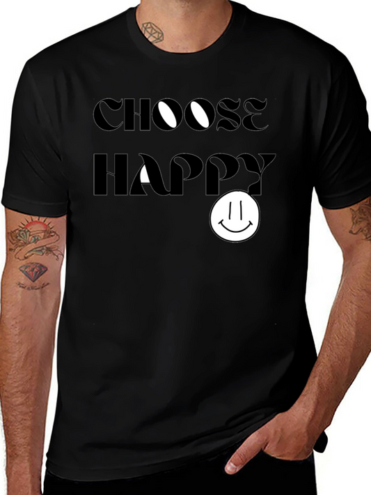 Camiseta Negra: Elige Ser Feliz - Diseño Sonriente