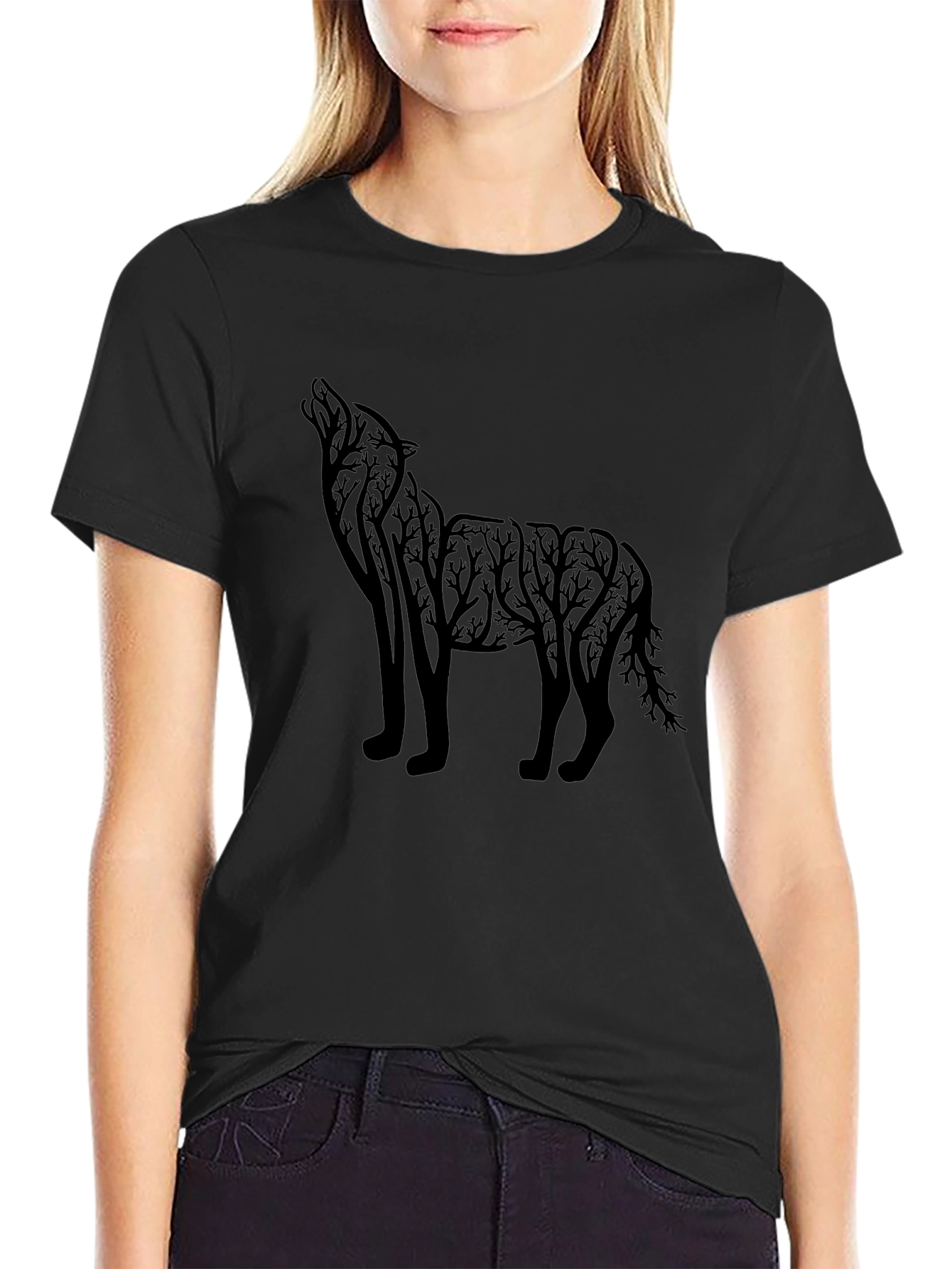 Black Wolf Silhouette Graphic Tee