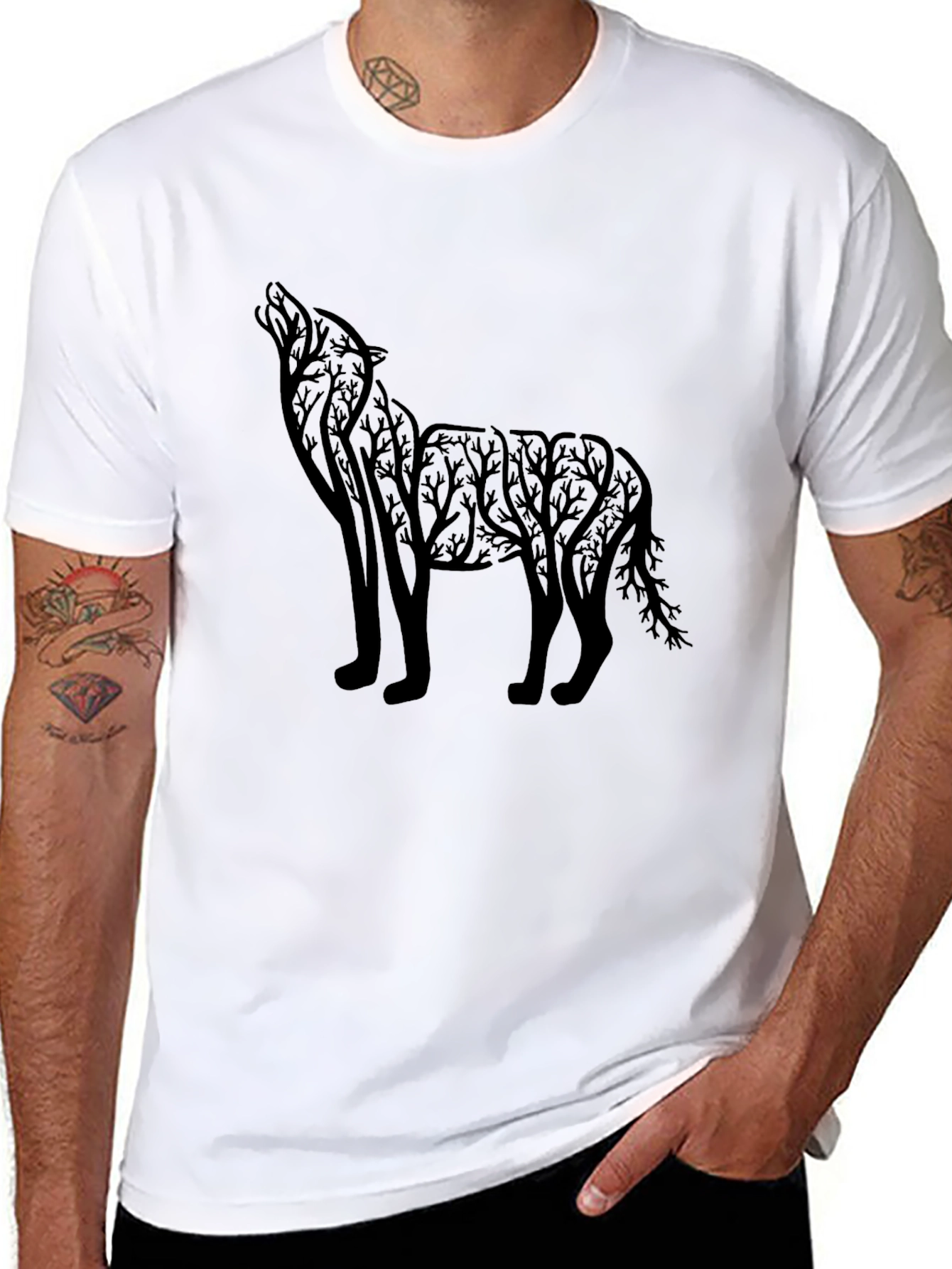 Black Wolf Silhouette Graphic Tee