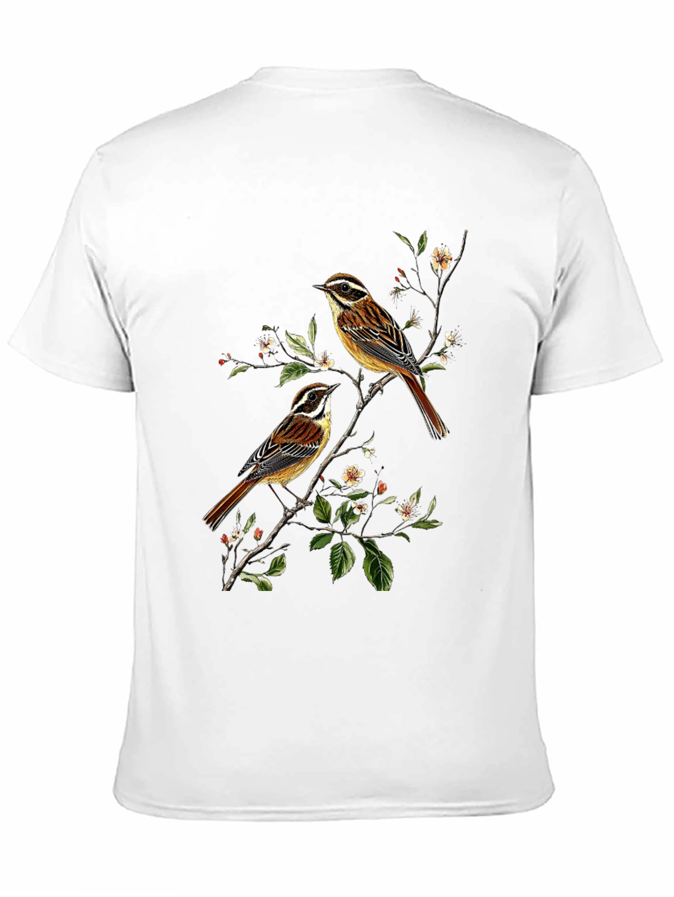 Camiseta Negra con Diseño de Aves y Flores
