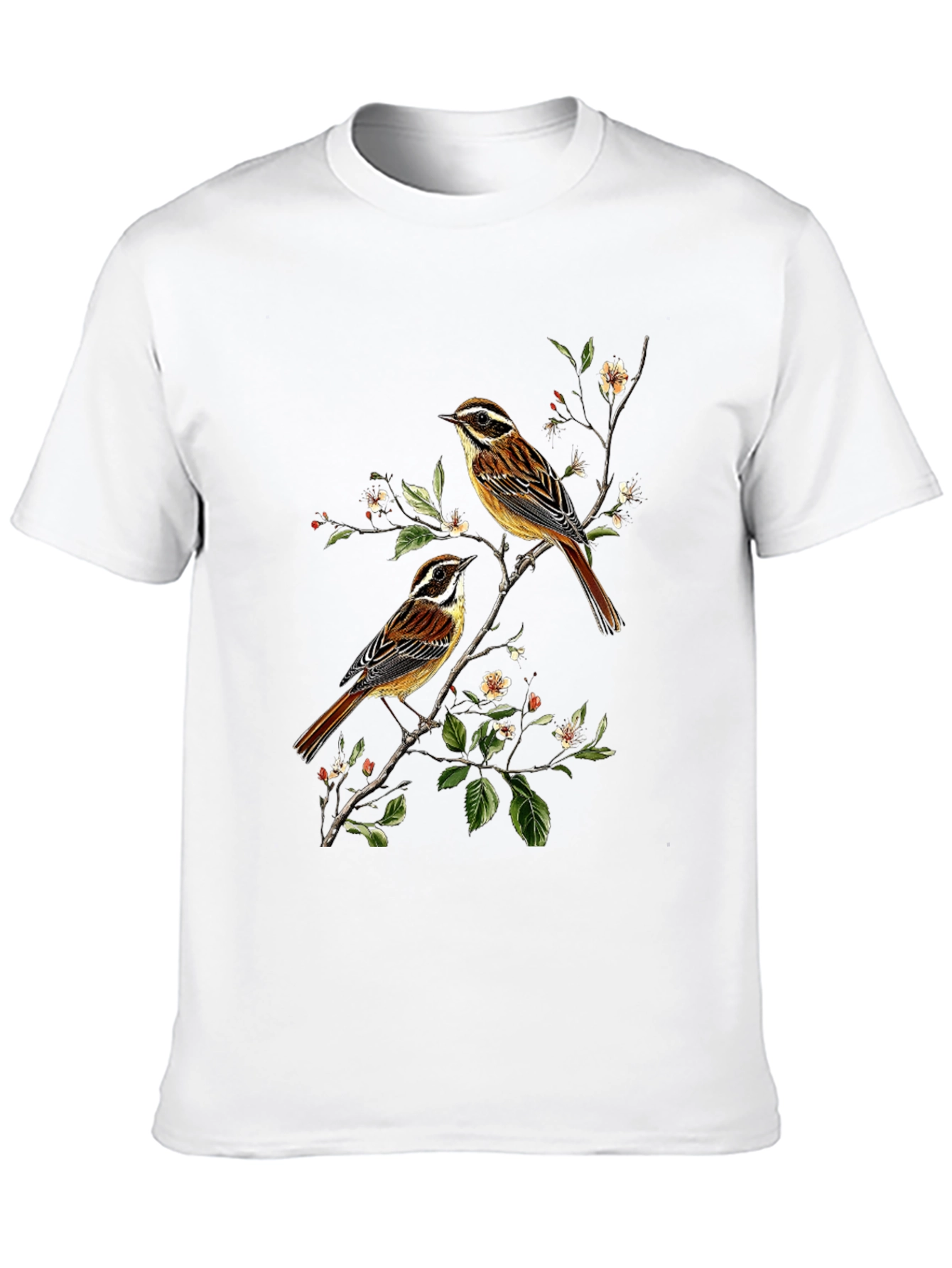 Camiseta Negra con Diseño de Aves y Flores