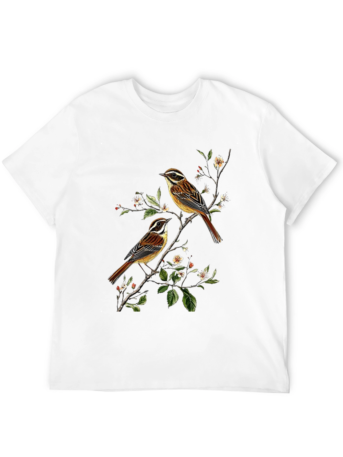 Camiseta Negra con Diseño de Aves y Flores