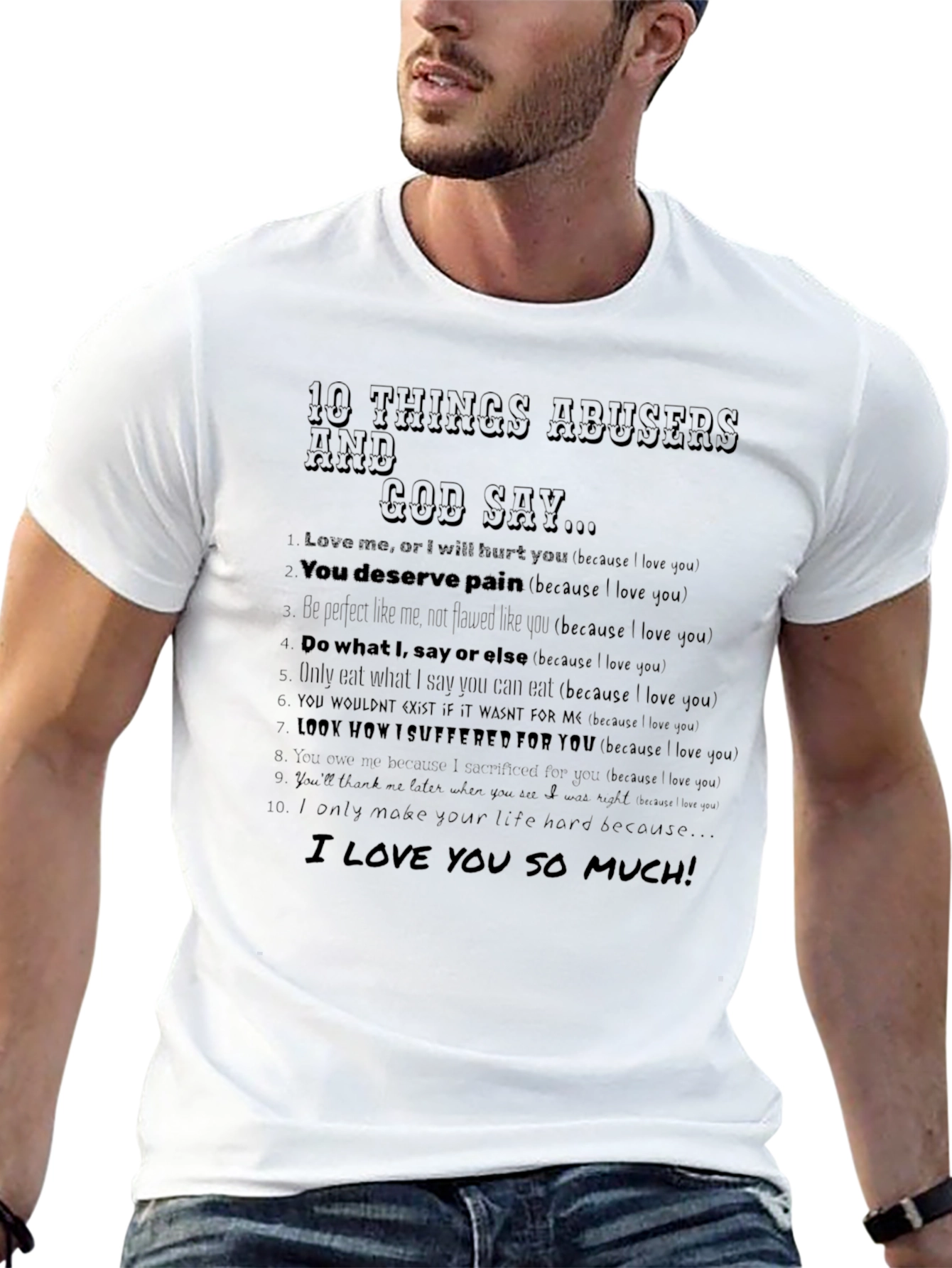 Camiseta Negra 10 Cosas que Dicen los Abusadores