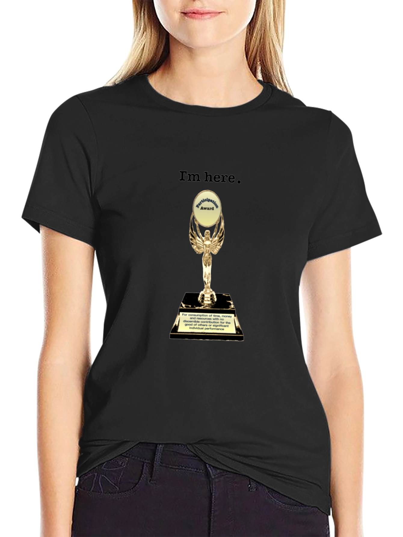 Camiseta Negra con Trofeo de Participación Divertida