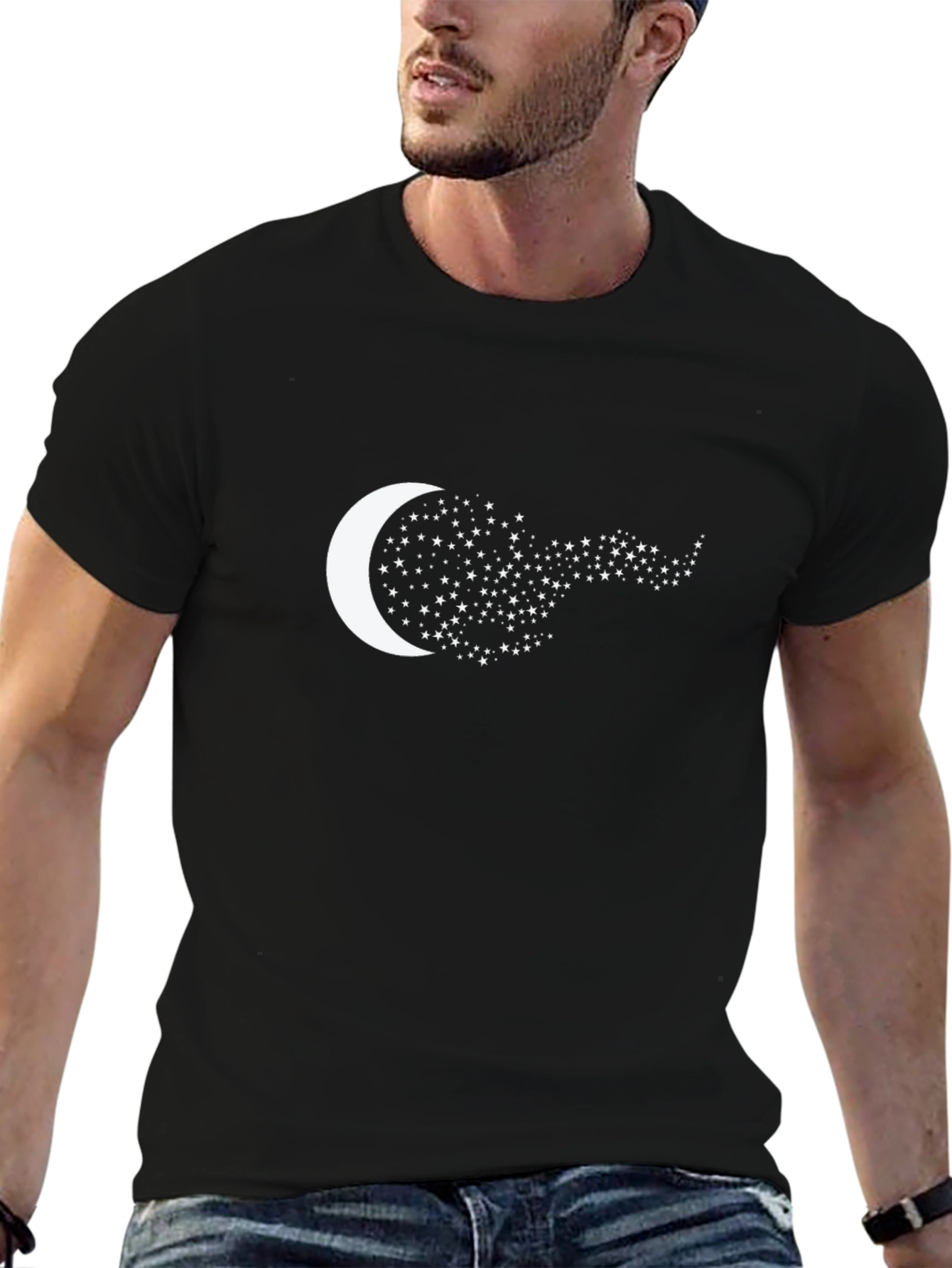 Camiseta Negra con Luna y Estrellas