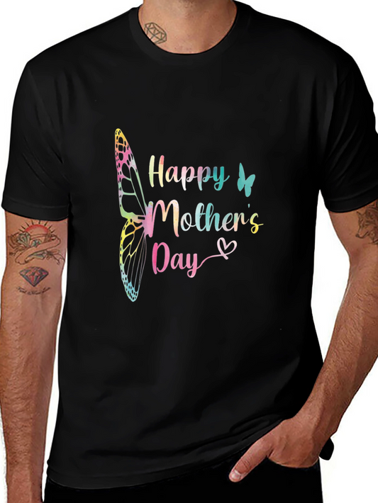Camiseta Negra Feliz Día de la Madre con Mariposa