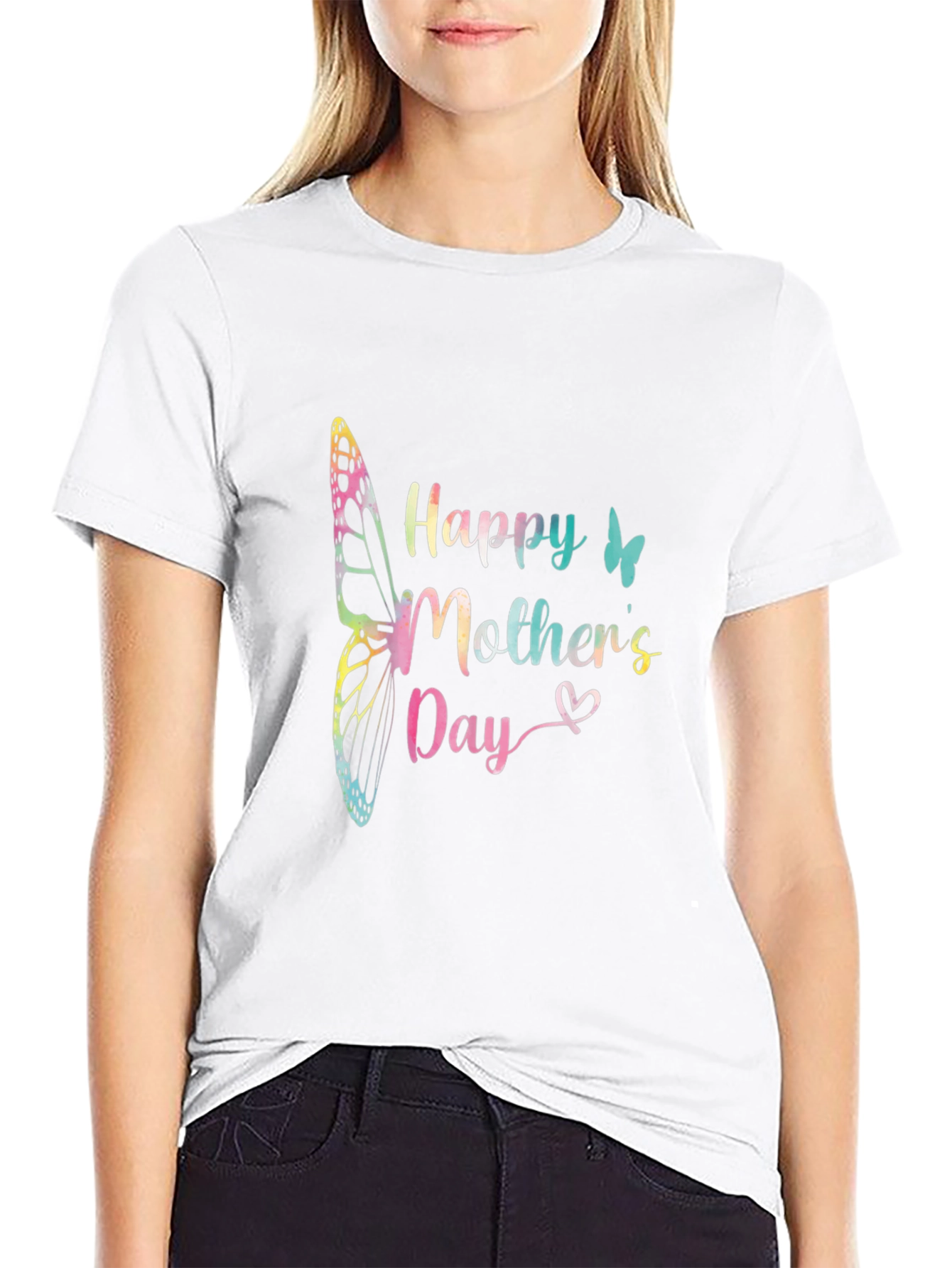 Camiseta Negra Feliz Día de la Madre con Mariposa