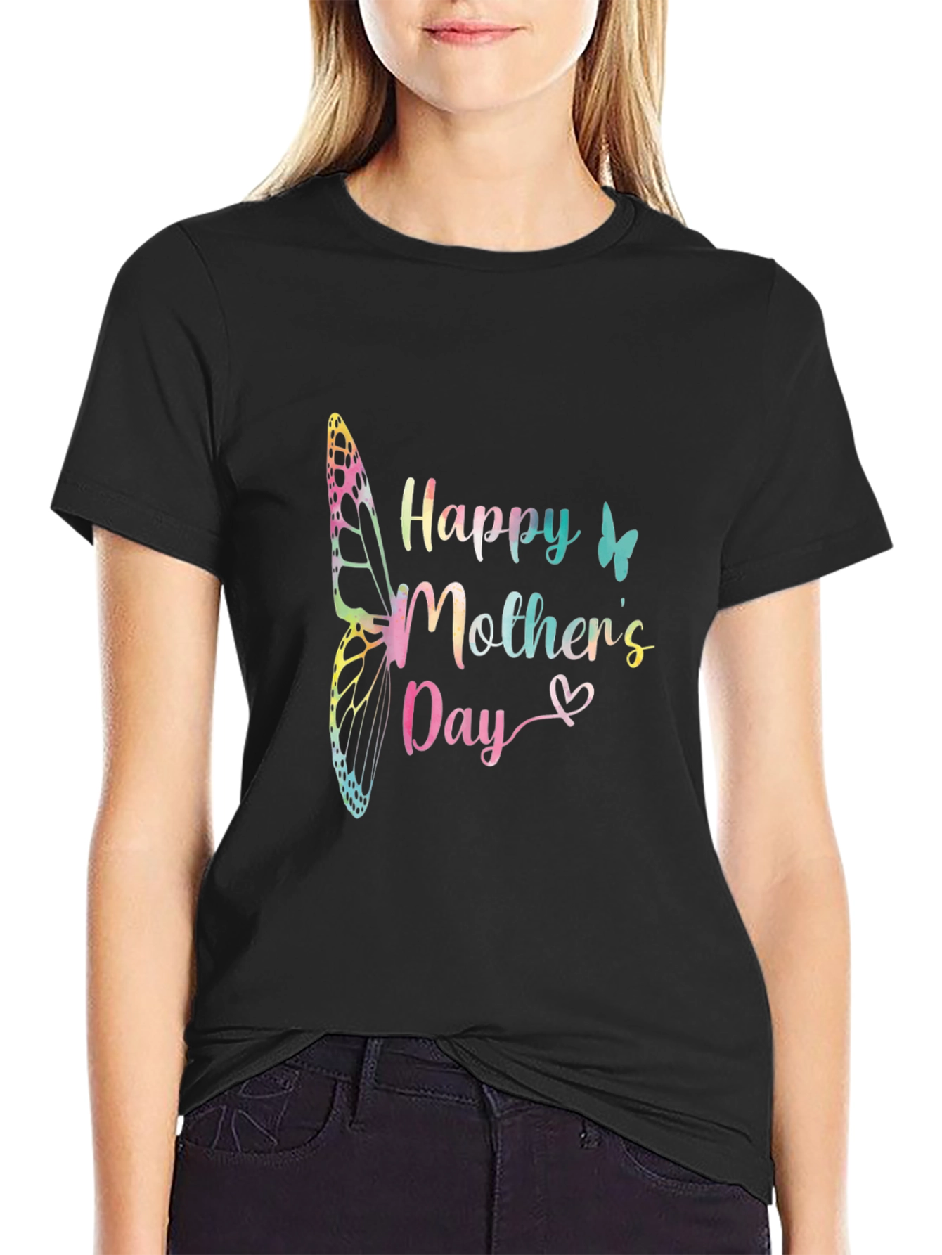 Camiseta Negra Feliz Día de la Madre con Mariposa